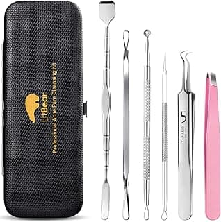Litbear 6 Pcs Blackhead Remover Tools,Pimple Popper Tool Kit,Blackhead Pimple Comedones Extractor,Acne Tools Extractor kit, Scraper for Face Nose Deep Cleansing with Leather Case