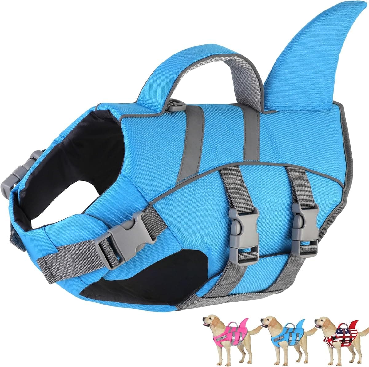 Dogcheer Dog Harness-Style Life Jacket Shark, Reflective Dog Life Vest for Swimming Boating, Adjustable Puppy Swim Vest, Pet Floating Device for Small Medium Large Dogs - Blue, XS