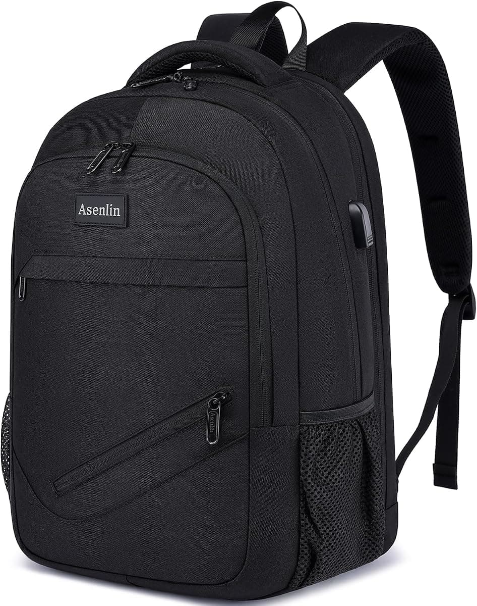 Asenlin Travel Laptop Backpack for Women & Men,Water Resistant Business Slim Sturdy Laptops Backpack with USB Charging Port,Fits 15.6 Inch Notebook College School Computer Bag-Black