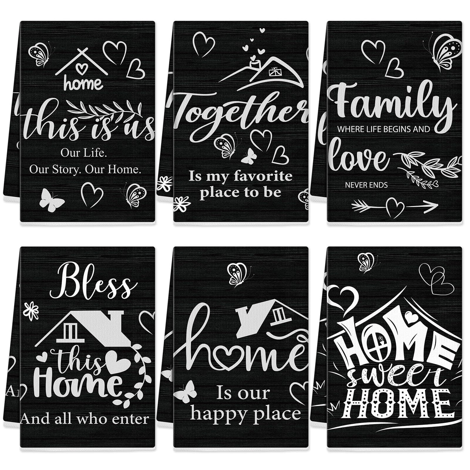 Breling Set of 6 Kitchen Towels Modern Minimalist Dish Towel Black Bathroom Decorative Farmhouse Cloths for Kitchen Bathroom Home Cooking Housewarming Gifts, 14 x 21 Inch