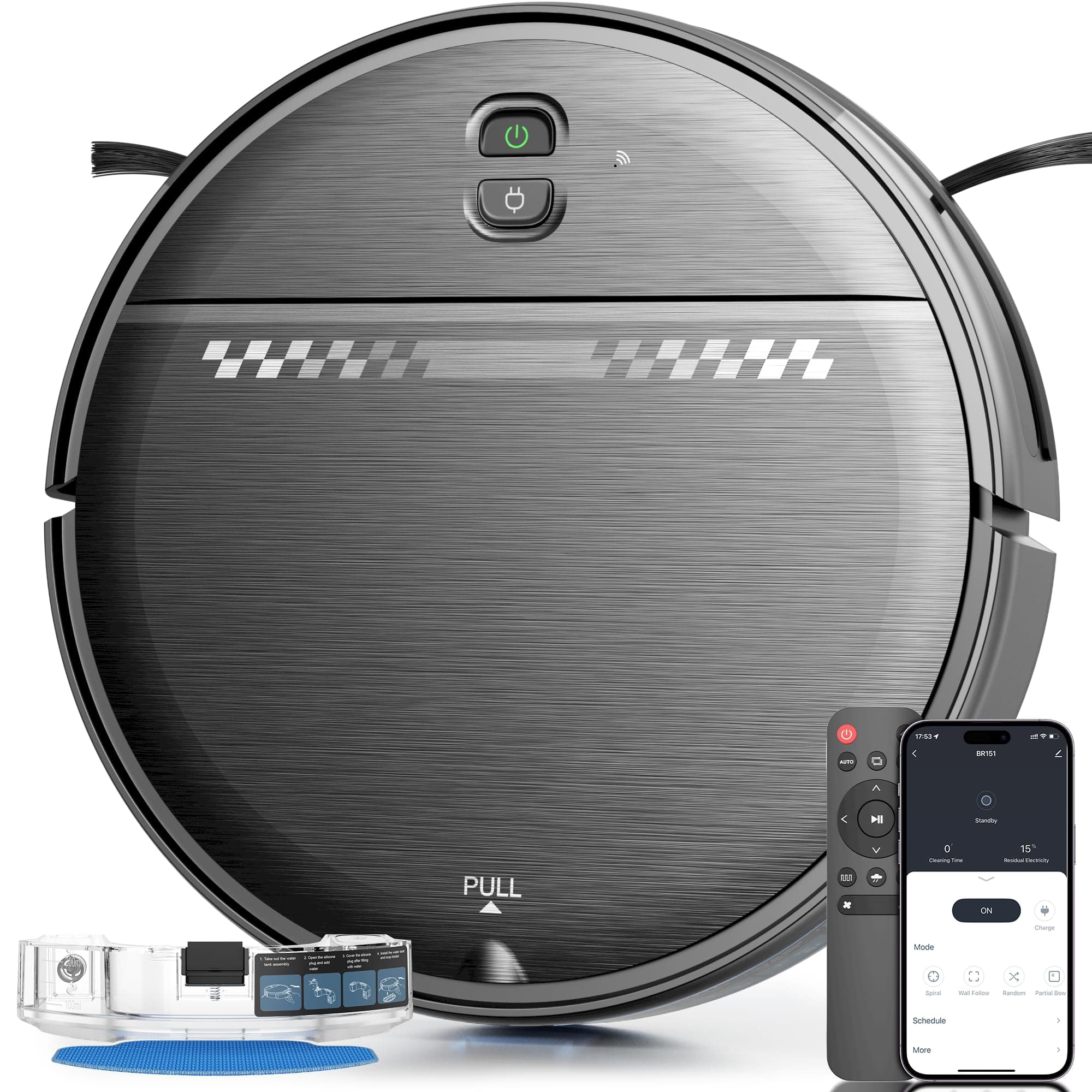 Robot Vacuum and Mop for Pet Hair, 2-in-1 Robot Vacuum Cleaner for Hard Floors&Carpets with 2.87'' Slim Design, Wi-Fi/App/Voice Control, 3D Obstacle Avoidance & Self-Charging