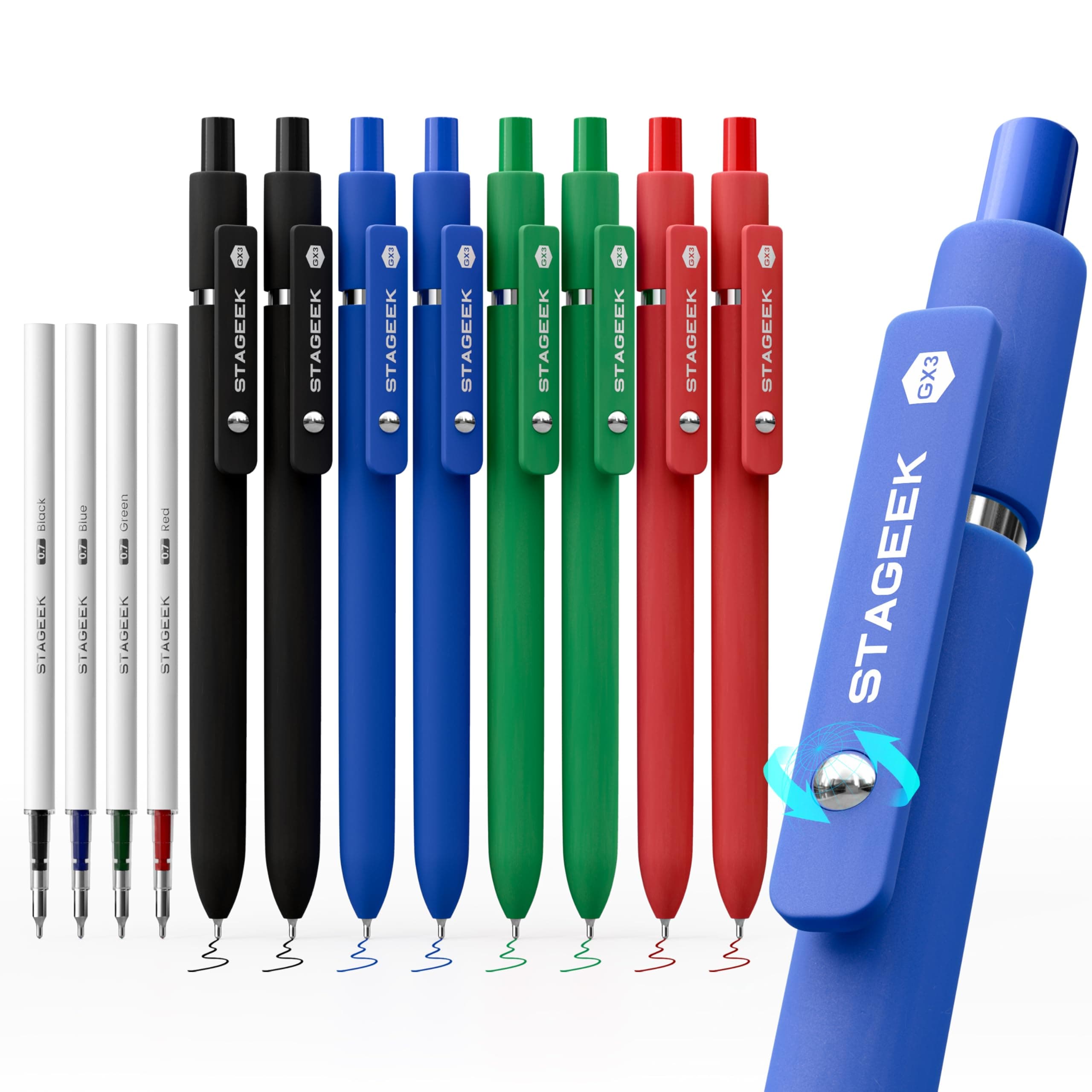 STAGEEK GX3 Colorful Gel Pens, 8 Pcs Colored Pens Fine Point Smooth Writing Pens, 0.7mm Quick Dry Retractable Multi Colored Pens for Journaling,Office,Note Taking, School Supplies, Gifts for Women Men