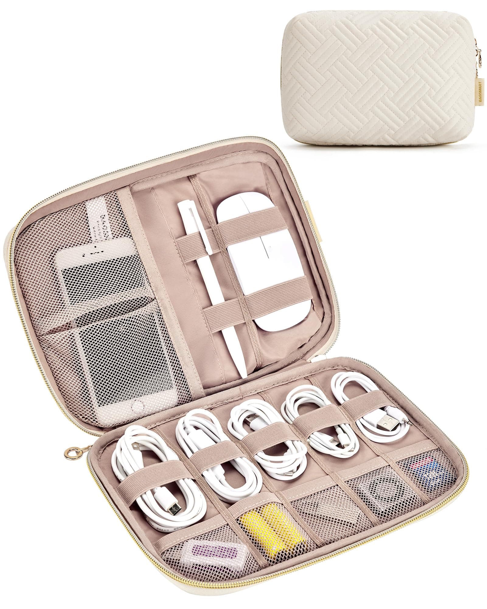 BAGSMART Electronics Organizer Case - Travel Accessories for Women, Cord Organizer for Phone, SD Card, Beige