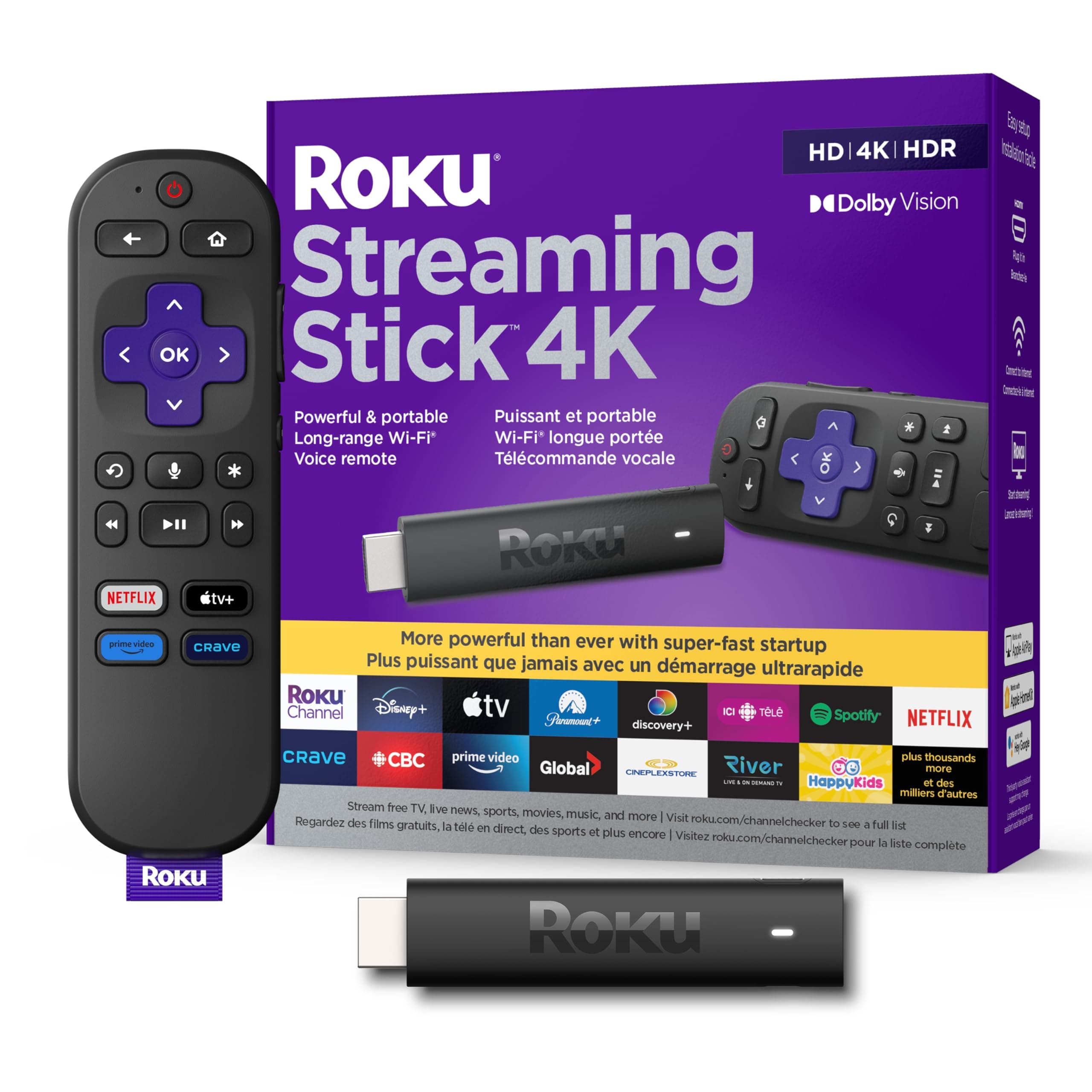 Roku Streaming Stick 4K | Streaming Device 4K/HDR/Dolby Vision with Voice Remote with TV Controls and Long-Range Wi-Fi (Renewed)