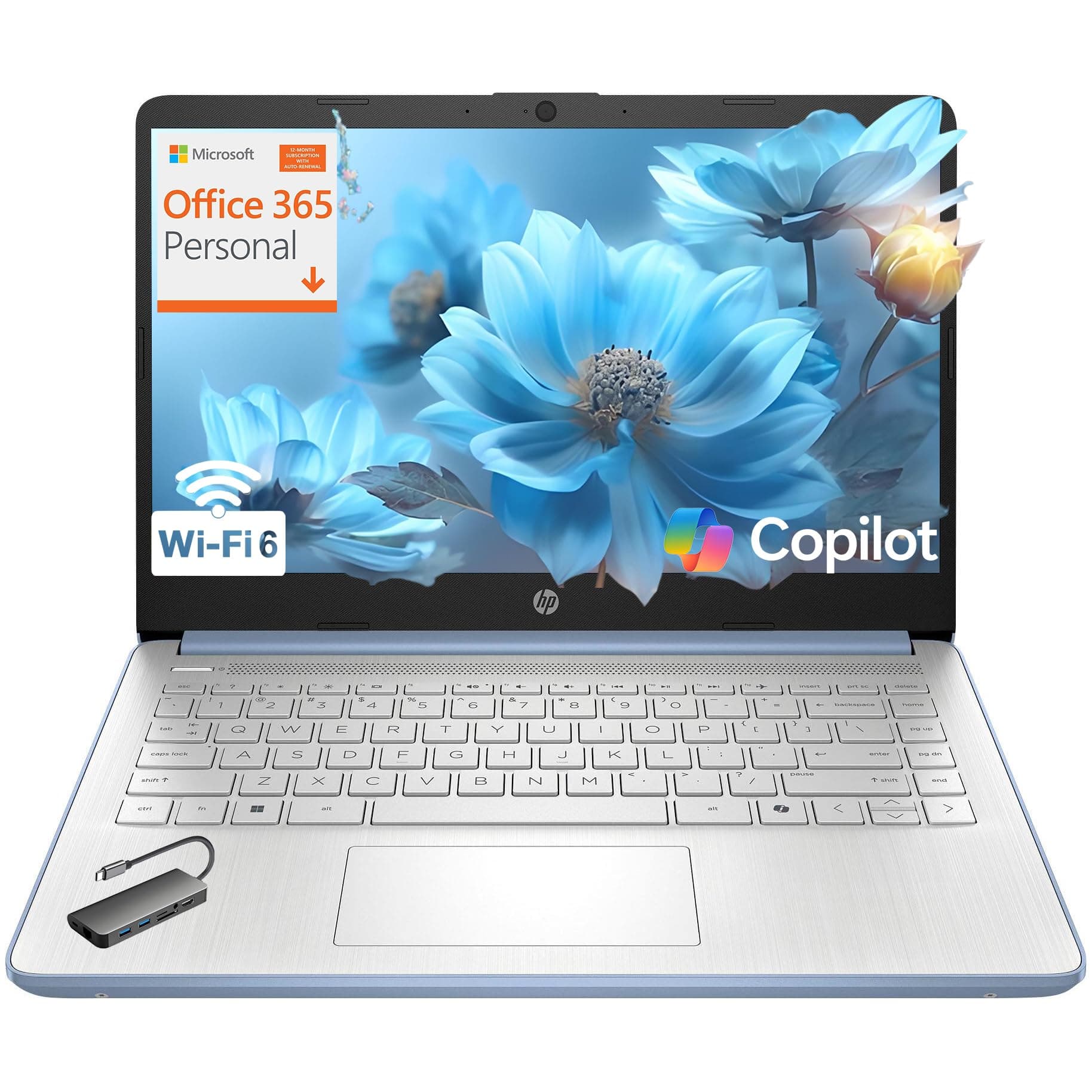 HP Laptop Computer for Students, 2026 Edition AI PC, 1 Year Office 365, Intel Processor, 8GB RAM, 128GB UFS, Long Battery Life, Webcam, WiFi 6, Type-c HUB Included, Windows 11 Home S, Sky Blue