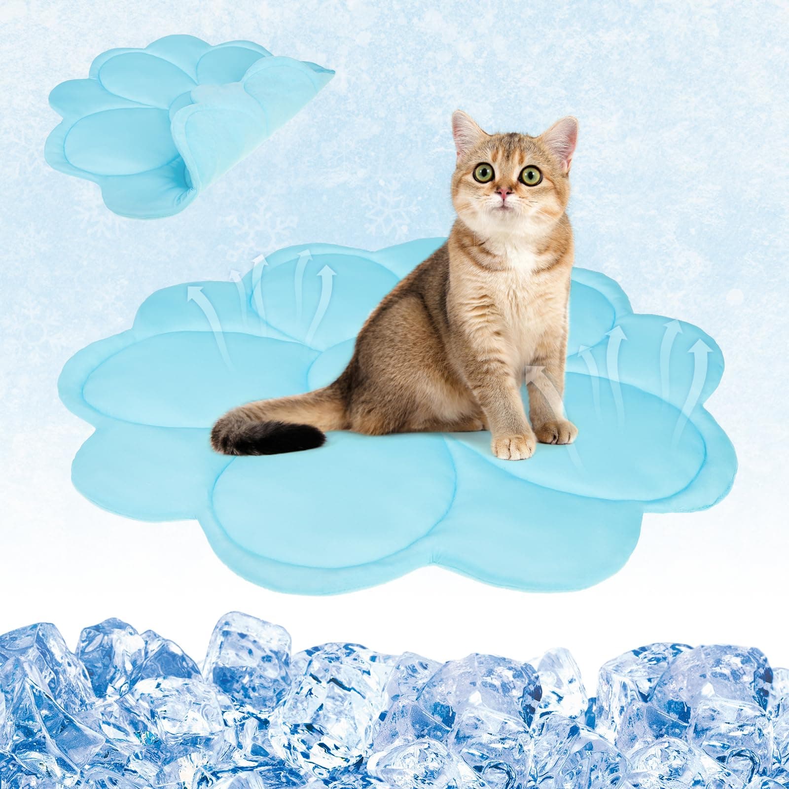 KOOLTAIL Cat Cooling Mat, Upgraded Two Sided Cooling Pad for Dogs Cats Puppy, Soft Summer Pet Sleeping Blanket Kennel to Keeping Cool, Washable Dog Mats for Crate Sofa Bed Outdoor Indoor, Flower Blue