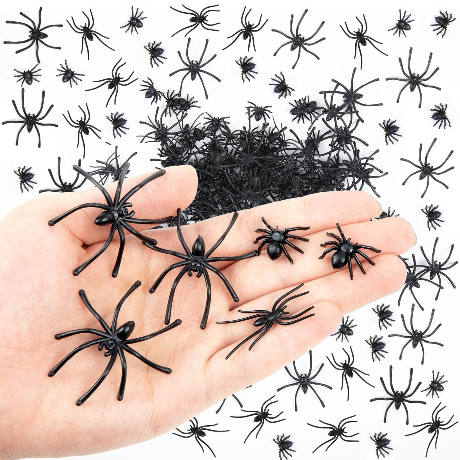 Labeol 160 PCS Fake Spiders, 3 Size Halloween Realistic Plastic Fake Spider Toys, Prank Props Black Scary Toys for Home Decorations, Halloween Party Favors Supplies