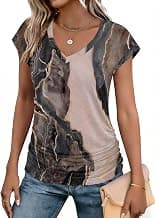 Zeagoo Womens Summer Tshirts Ruched Cap Short Sleeve Tops V Neck Trendy Shirts Fashion Tunics with Side Shirring S-XXL