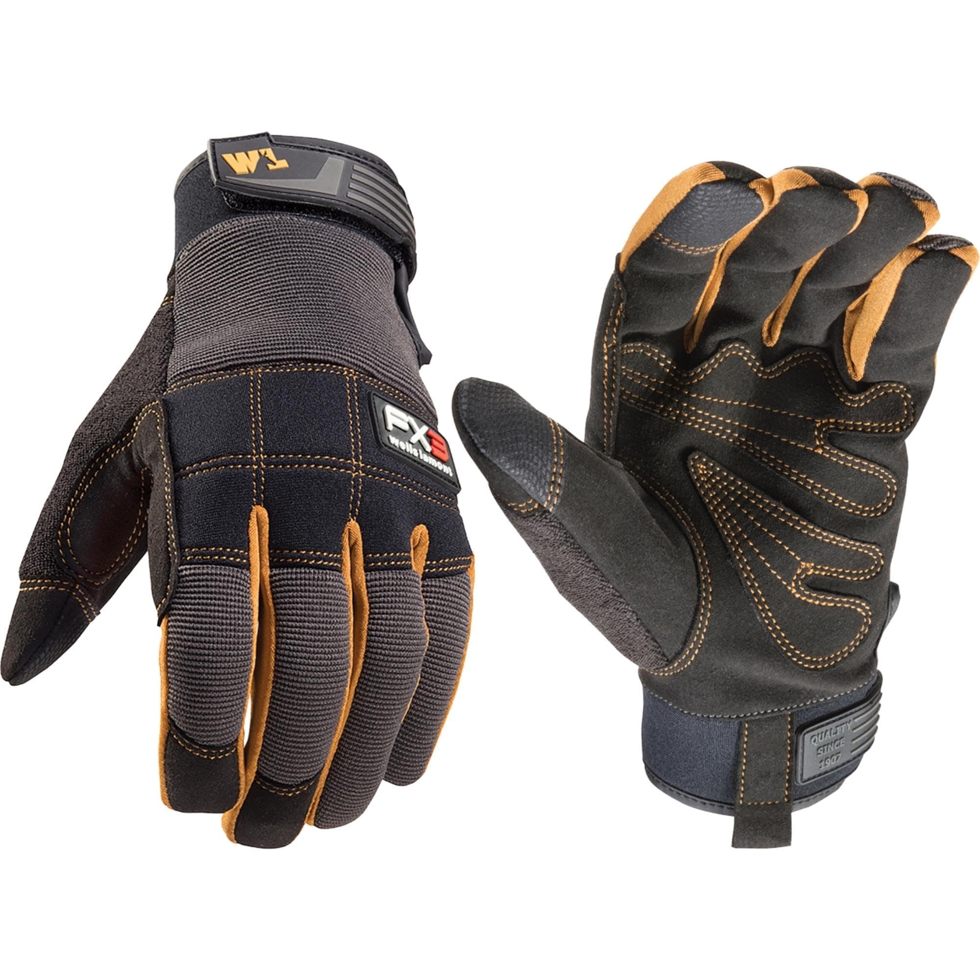 Wells Lamont FX3 Men's Work Gloves – Dexterity, Synthetic Leather Palm, Reinforced Fingertips – Stretch Spandex for Comfort – Touchscreen-Ready, All-Purpose Use, Ergonomic Fit – Black, Large (7853LC)