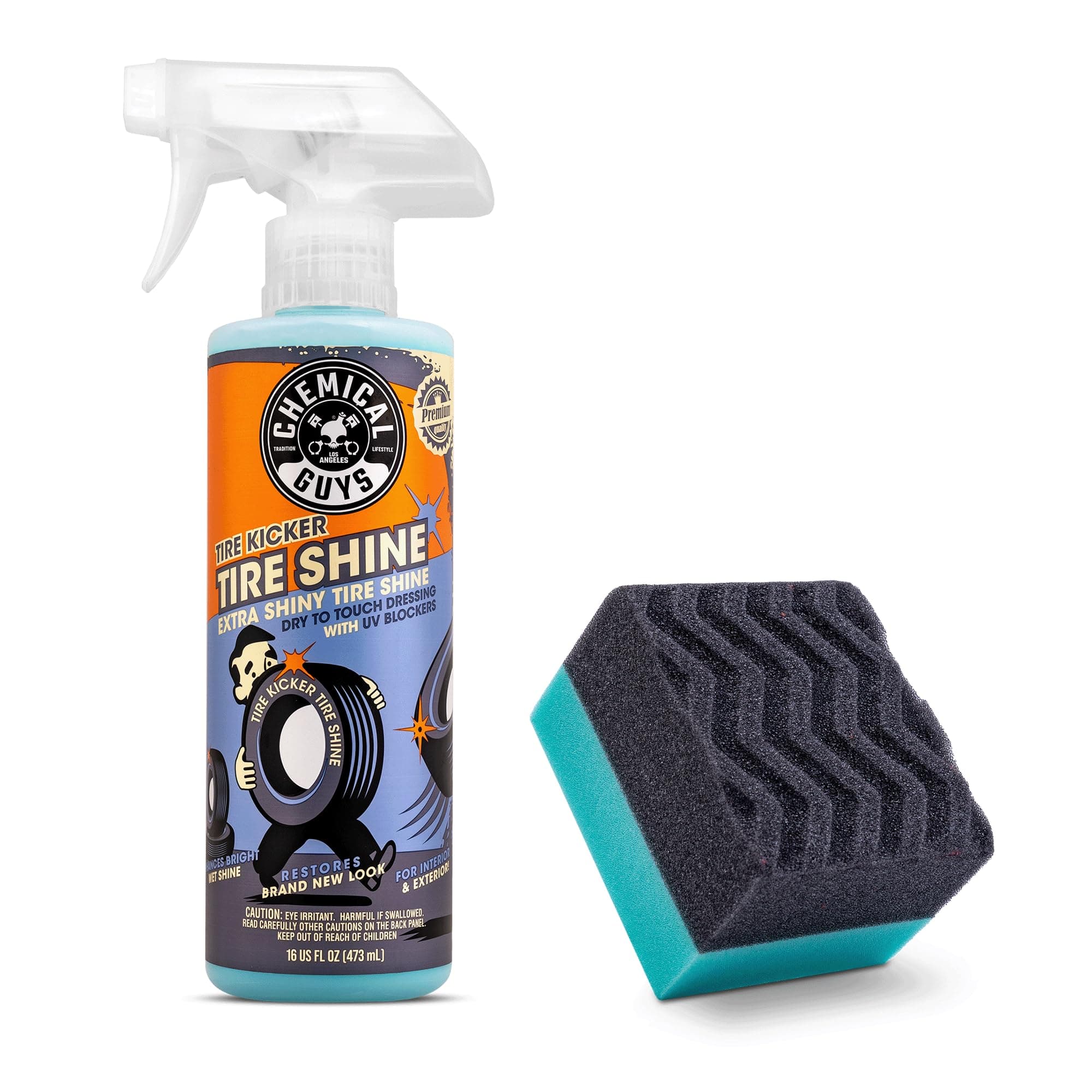 Chemical Guys Tire Kicker Extra Glossy Tire Shine Spray, 16 fl oz | Includes foam applicator; works on rubber, vinyl and plastic; for cars, trucks, motorcycles, RVs and more