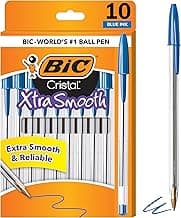 BIC Cristal Xtra Smooth Ballpoint Pen, Medium Point (1.0mm), Blue, 10-Count