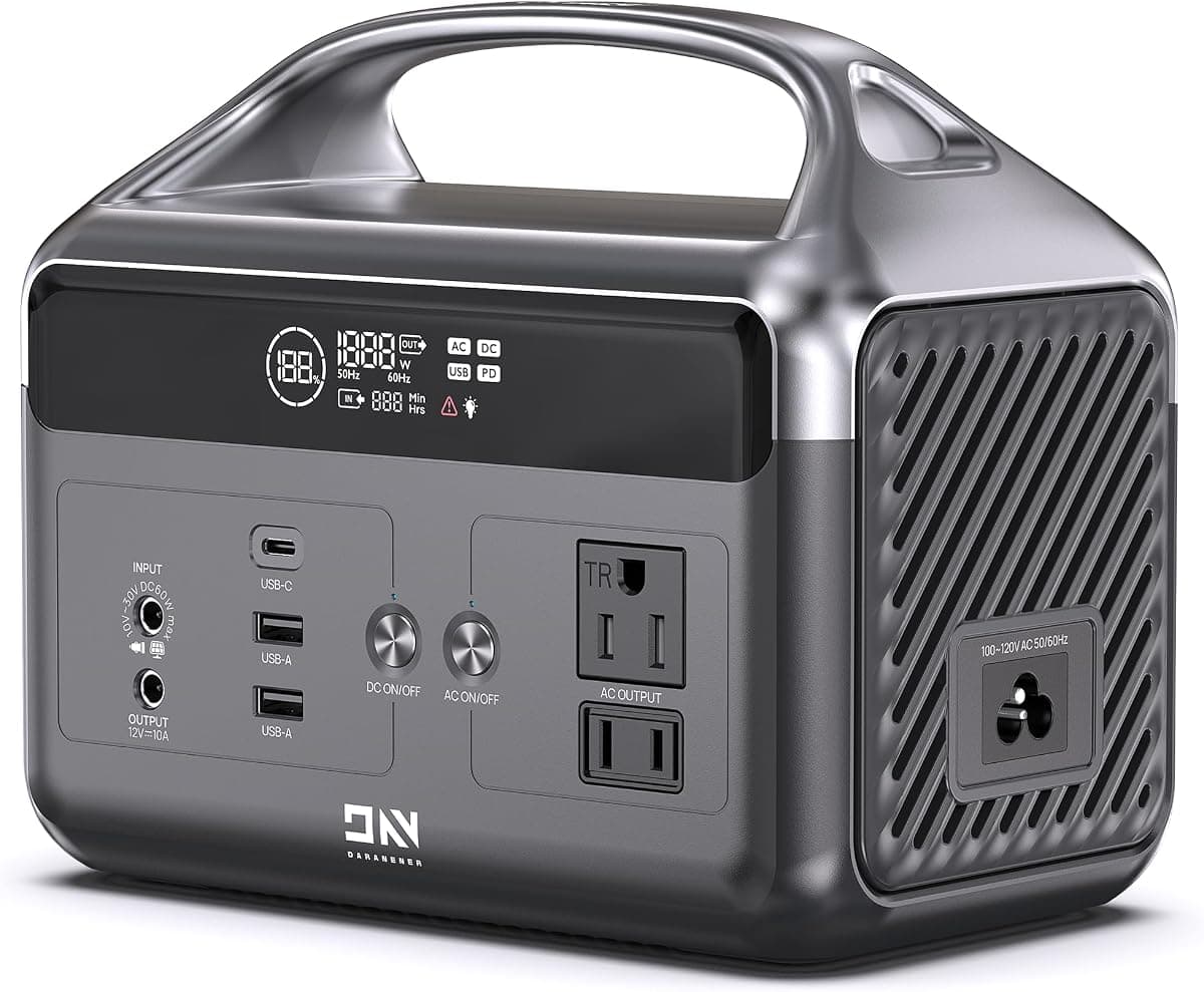 DaranEner Portable Power Station, 192Wh LiFePO4 Battery Backup Solar Generator with w/2 300W (Peak 600W) AC Outlets, USB-C PD 60W Fast Charge, Power Bank for Camping, Outdoor, Home,Emergency