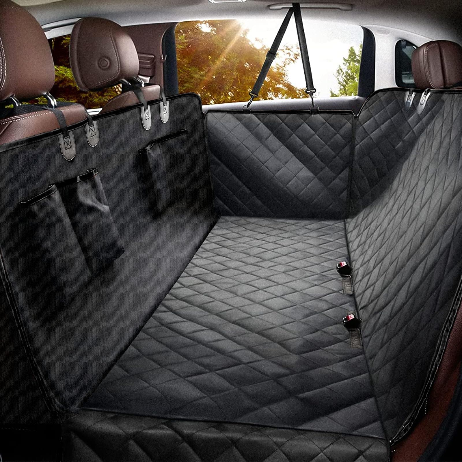 Dog Car Seat Cover for Back Seat,100% Waterproof Scratch Proof Nonslip Seat Cover,600D Heavy Duty Scratch Soft Dog Hammock for Car for Cars Trucks and SUVs Black