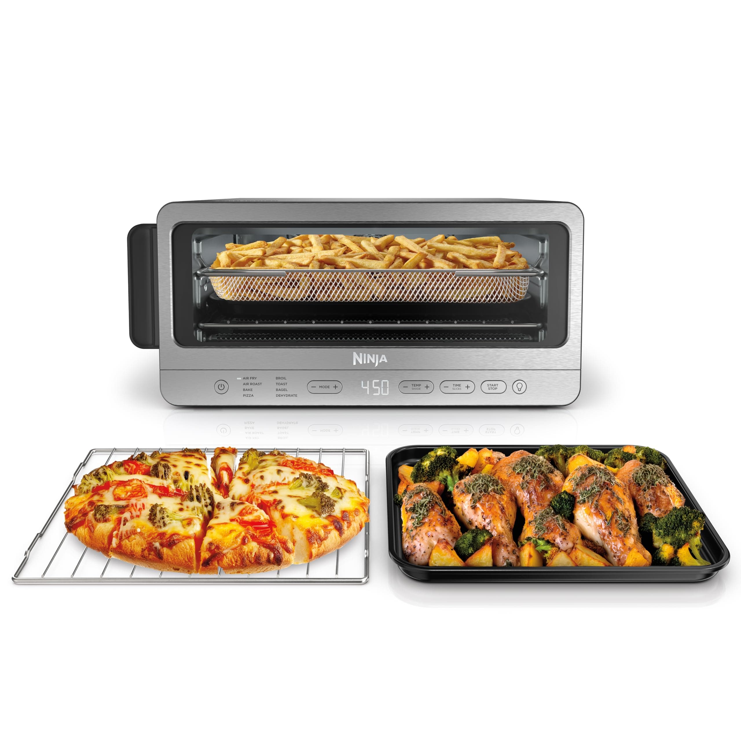 Ninja Air Fryer Toaster Oven Combo | 8-in-1 Functionality | Flip Up & Away for Storage Space | Air Fry Basket, Sheet Pan, Wire Rack & Removable Crumb Tray |1800 Watt | Stainless Steel | SP151
