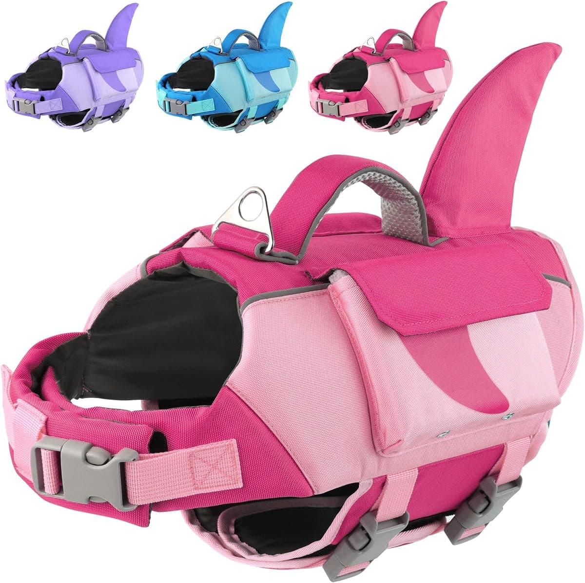 Dogcheer Shark Dog Life Jacket, High Buoyancy Dog Life Vest with Removable Foam Panels, Rescue Handle & Reflective Stripes, Dog Swimming Vest for Swim-Loving, Beginner, Senior & Weak Dogs, Pink S