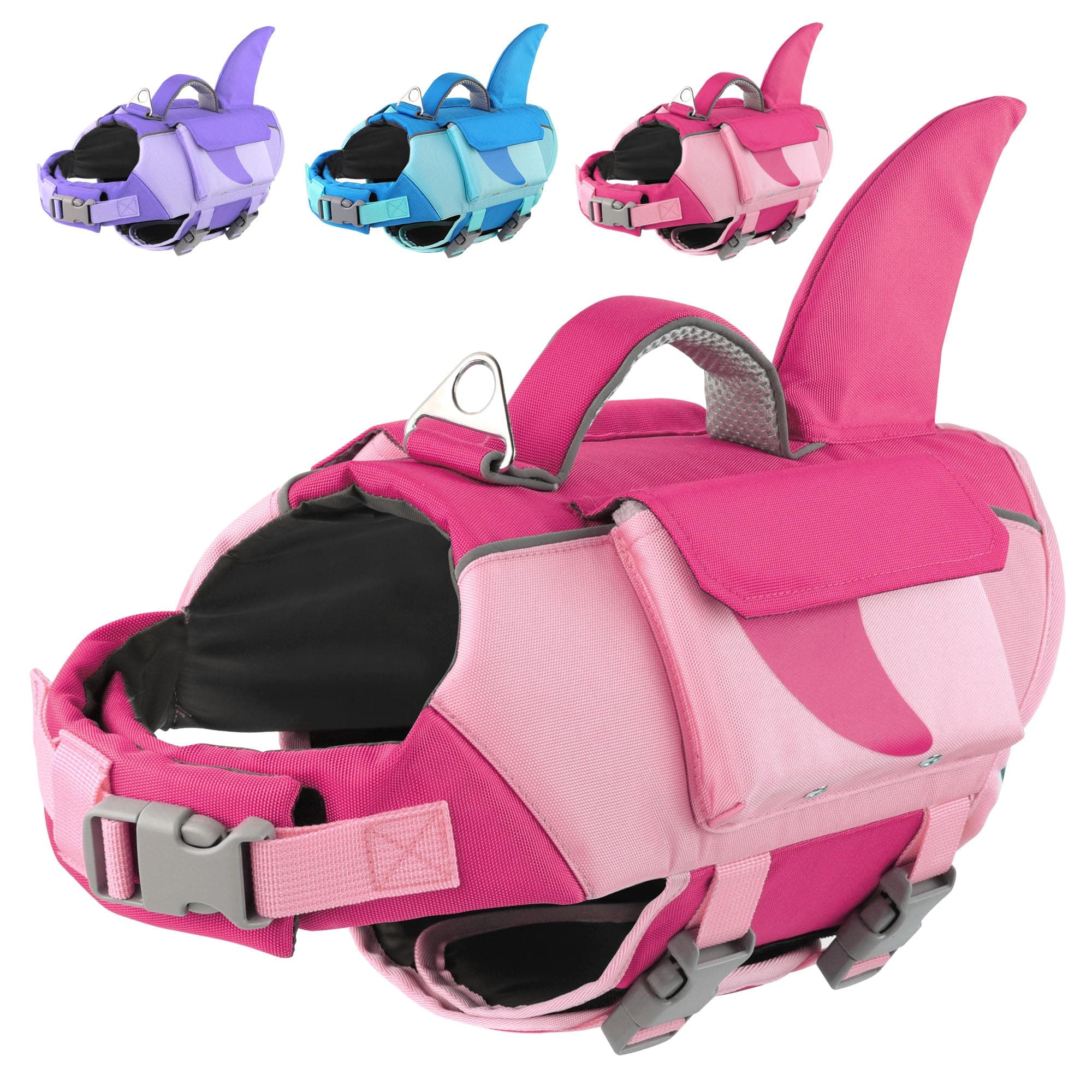 Dogcheer Shark Dog Life Jacket, High Buoyancy Dog Life Vest with Removable Foam Panels, Rescue Handle & Reflective Stripes, Dog Swimming Vest for Swim-Loving, Beginner, Senior & Weak Dogs, Pink S