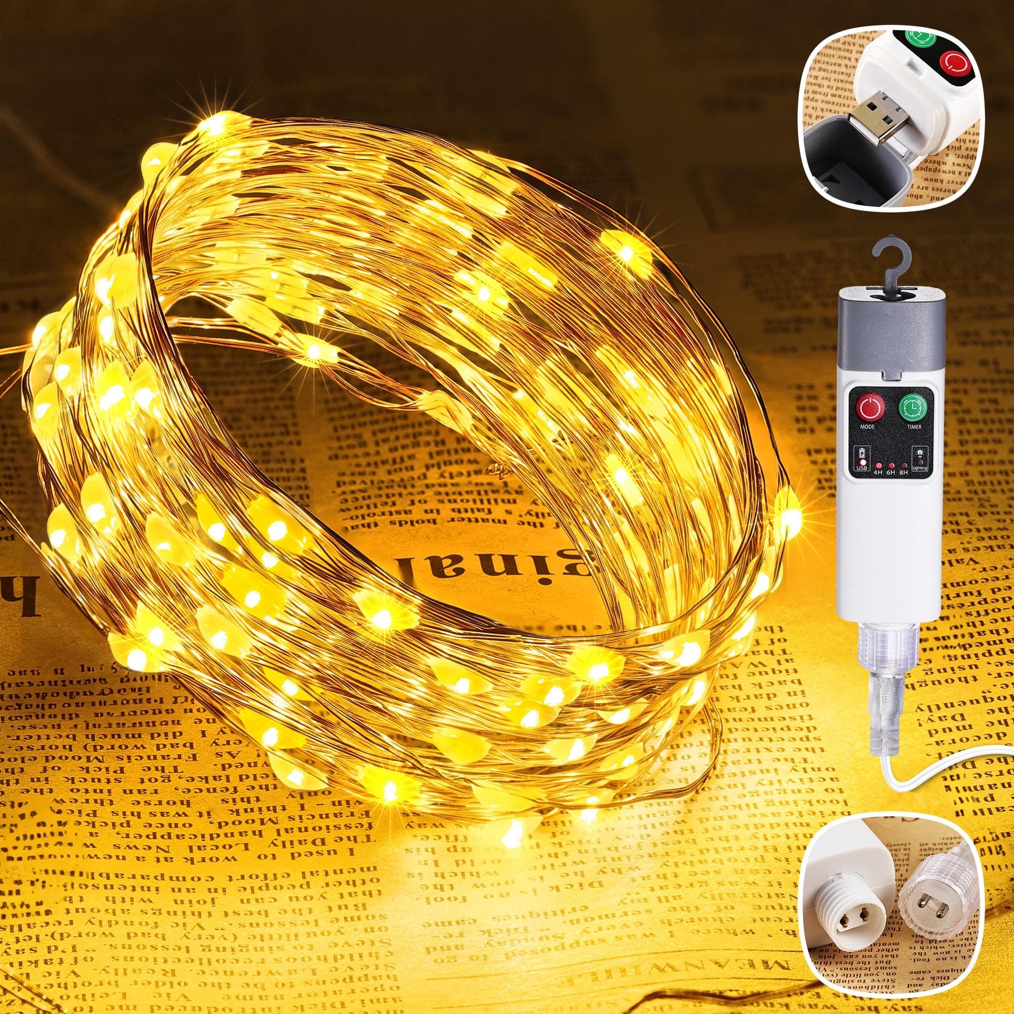 Joomer Fairy String Lights, 33FT 100LED Rechargeable Copper Wire String Lights with Timer and 13 Modes, Waterproof Portable Camping Lights for Tent, Patio, Bedroom, Outdoor Decor (Warm White)