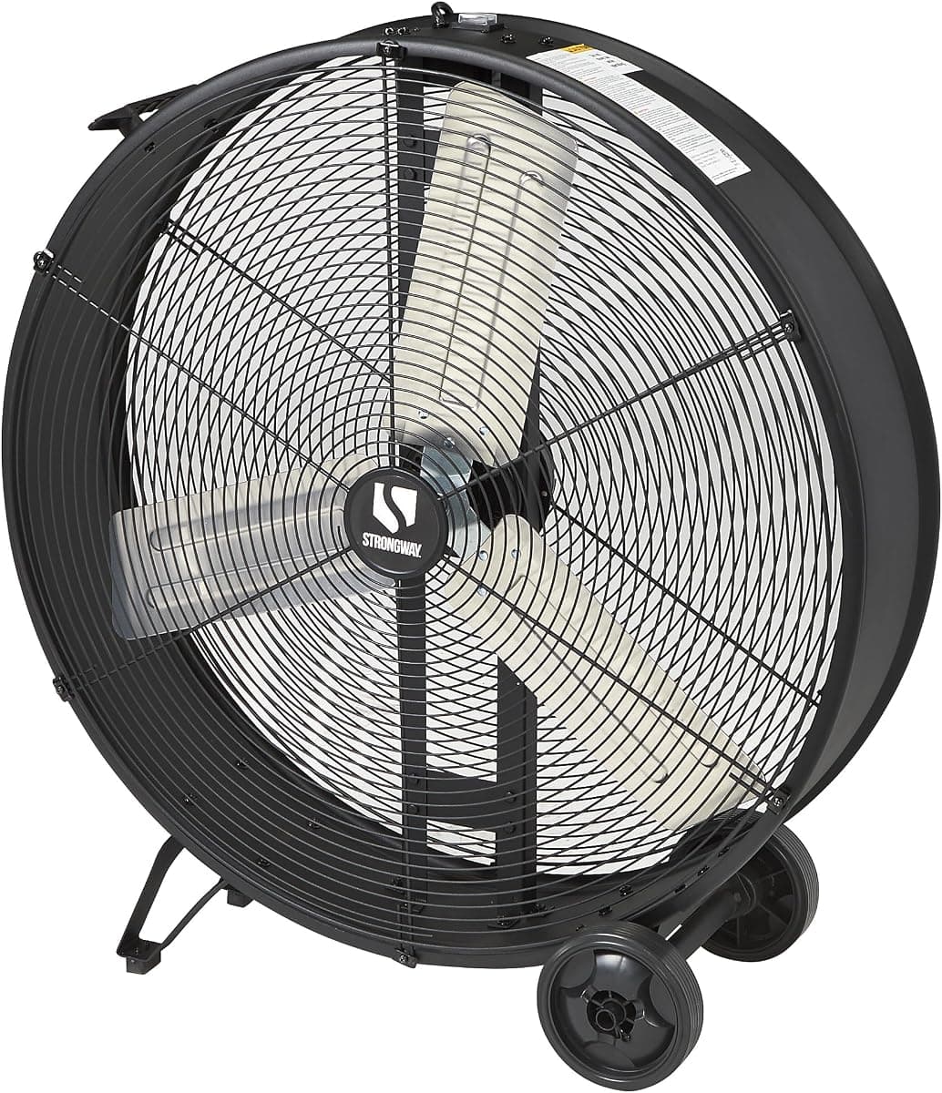 Strongway Direct Drive Drum Fan, 30 in., 1/3 HP, 8000 CFM, 2 Speeds, 3-Blade Precision-Balanced Aluminum Design, All-Metal Construction, Wheels and Handles, 9.5 Ft. Cord, for Shop and Garage