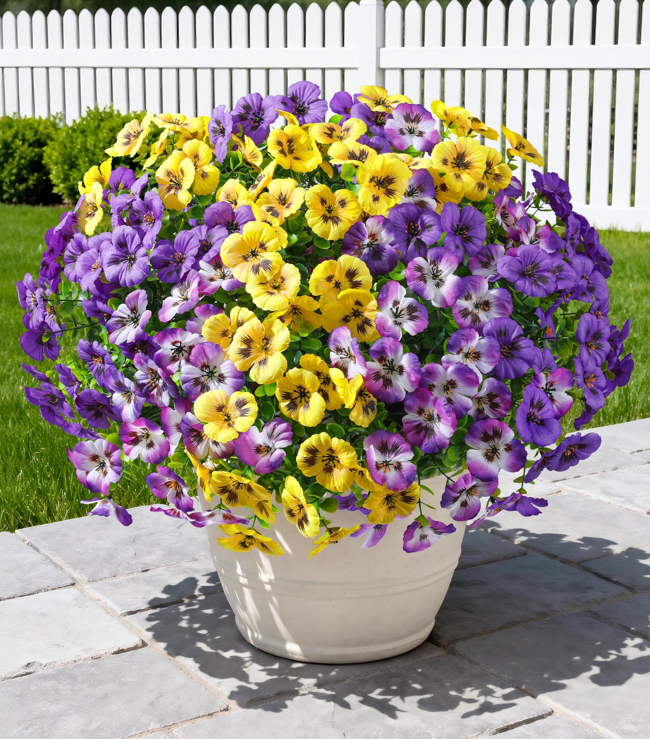 Ivydale 20PCS Artificial Fake Pansy Flowers for Outdoors Spring Summer Decor,Faux Silk Pansies UV Resistant Plants for Front Door Porch Yard Patio Window Box Home Decor(Purple Yellow Gradient Purple)