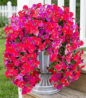 HyeFlora Bougainvillea Artificial Hanging Flowers Plants for Outdoors Decoration, 2pcs Fake Flowers Silk Bougainvillea Vines Realistic UV Resistant Faux Flowers for Outdoor Planters Porch Patio, Mix
