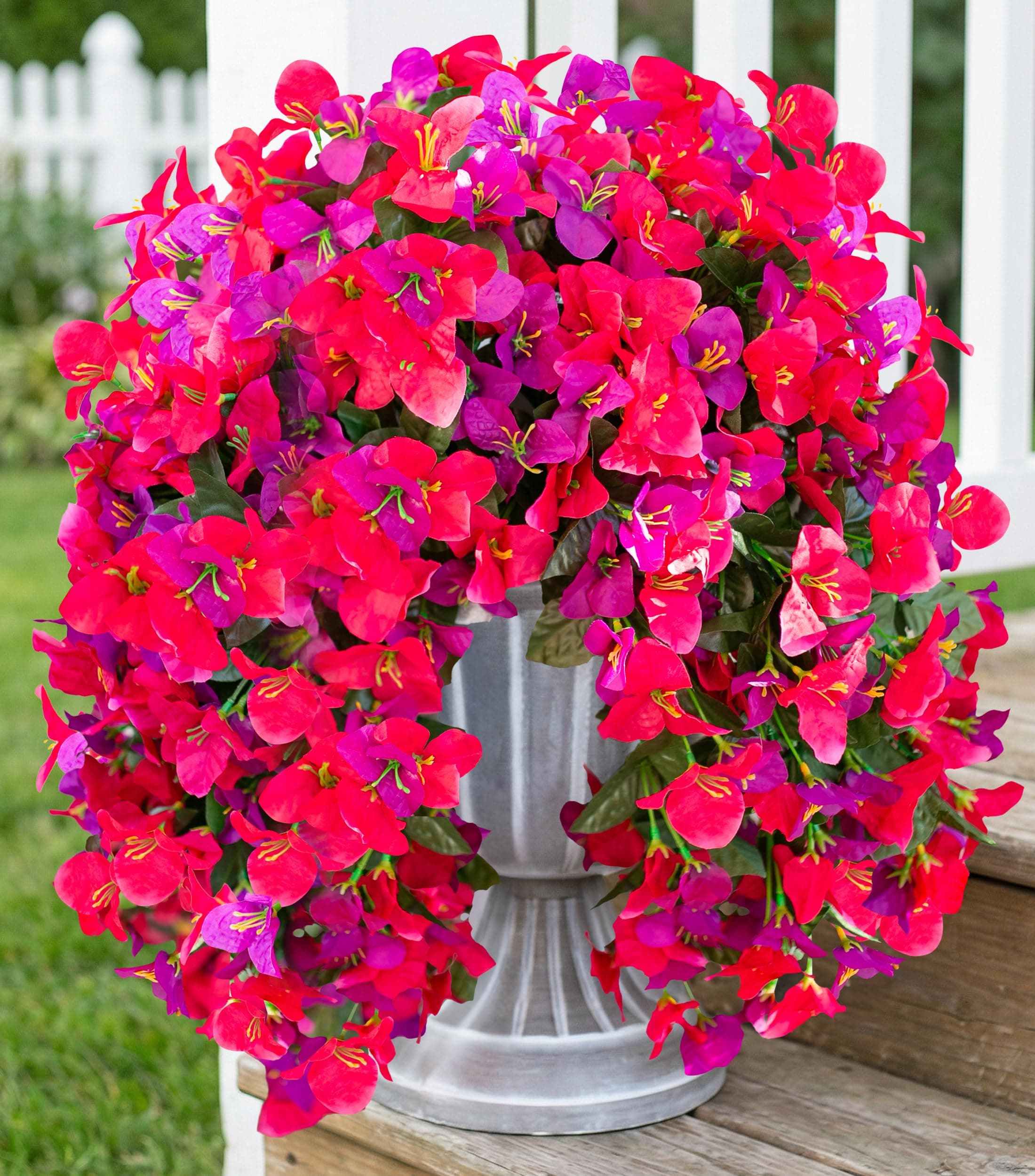 HyeFlora Bougainvillea Artificial Hanging Flowers Plants for Outdoors Decoration, 2pcs Fake Flowers Silk Bougainvillea Vines Realistic UV Resistant Faux Flowers for Outdoor Planters Porch Patio, Mix