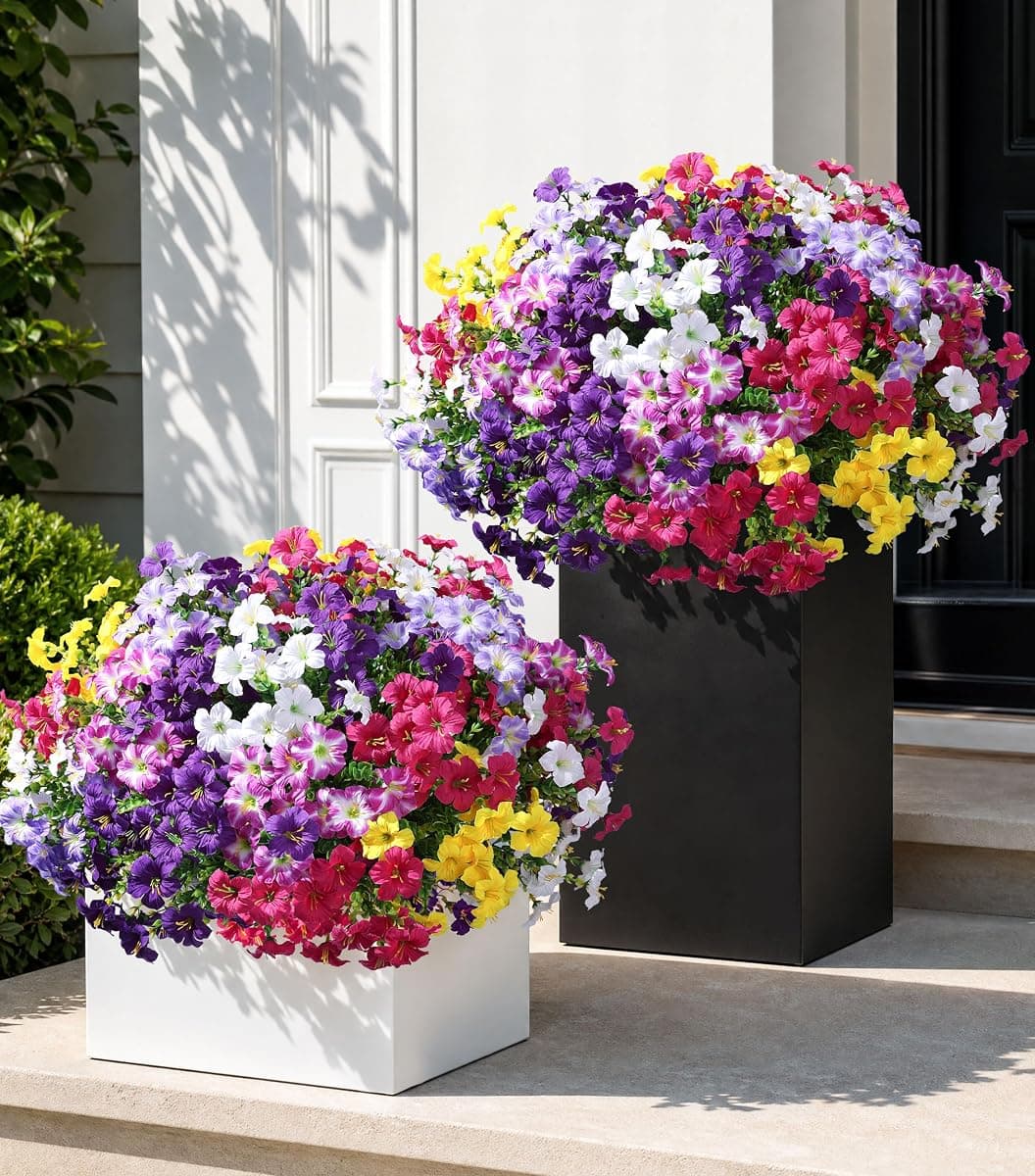 Artificial Flowers for Outdoors Decoration, 20 Bundles Faux Morning Glory with Eucalyptus Look Real UV Resistant Fake Plants Silk Flowers for Outside Yard Gardens Porch Patio Planter Home Urn, Mix
