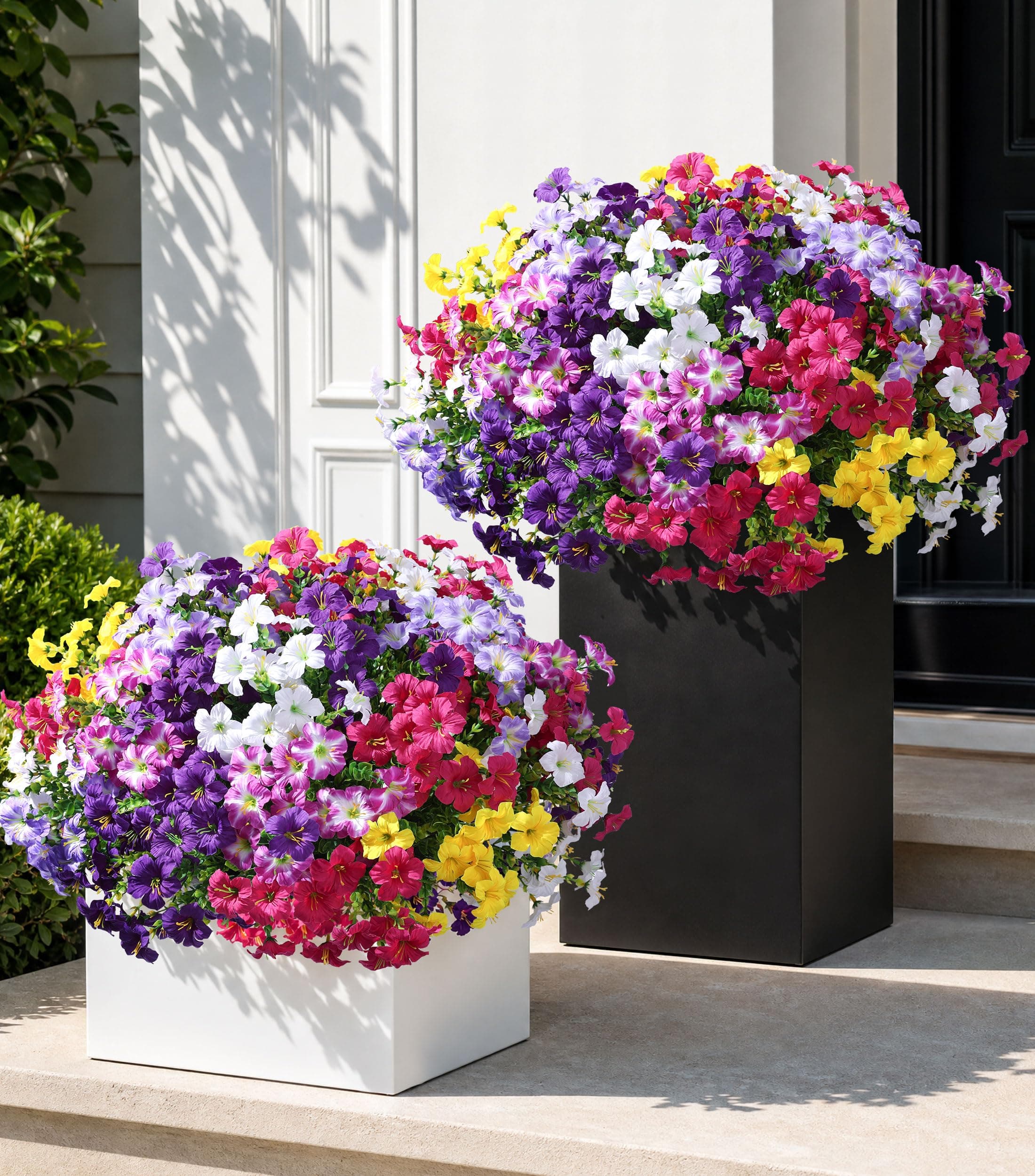 Artificial Flowers for Outdoors Decoration, 20 Bundles Faux Morning Glory with Eucalyptus Look Real UV Resistant Fake Plants Silk Flowers for Outside Yard Gardens Porch Patio Planter Home Urn, Mix