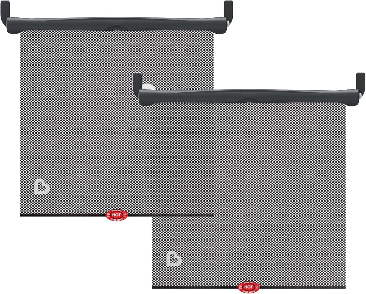 Munchkin Brica Sun Safety Car Window Shade with Heat Alert, Helps Block UVA/UVB Rays, 2 Pack, Black