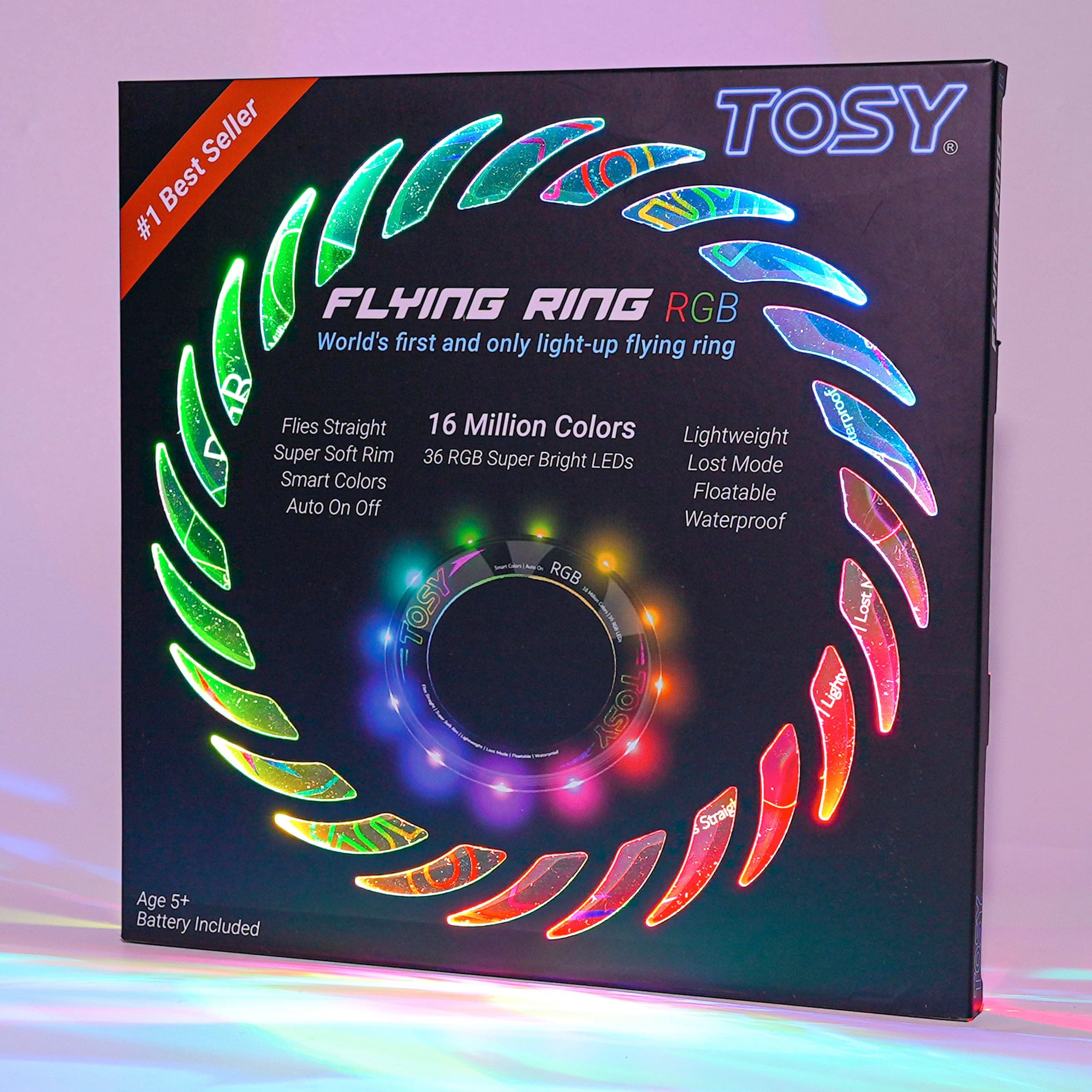 TOSY Flying Ring - 36 RGB Multicolor or 12 Monocolor LEDs, Super Bright, Lost Mode, Auto Light Up, Easter Basket Stuffers Gift for Kid/Teen/Boy/Girl, Safe, Waterproof, Pool/Beach/Camping Toy