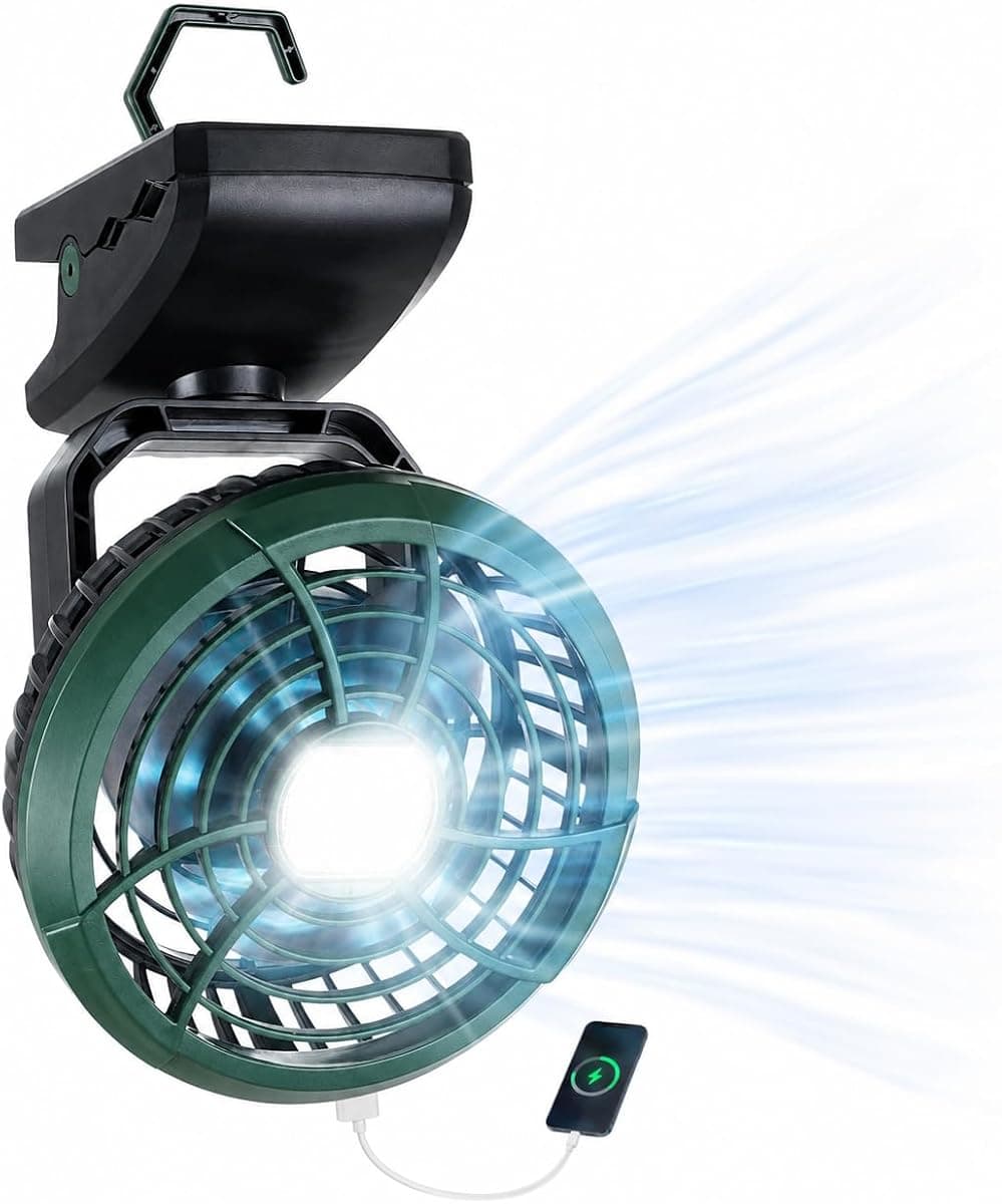 Durapower Clip-on Camping Fan with LED Lantern, Magnetic Base & Hanging Hook – Ideal for Travel, Tent, RV, Picnic, Treadmill, Stroller, Golf Cart & Home