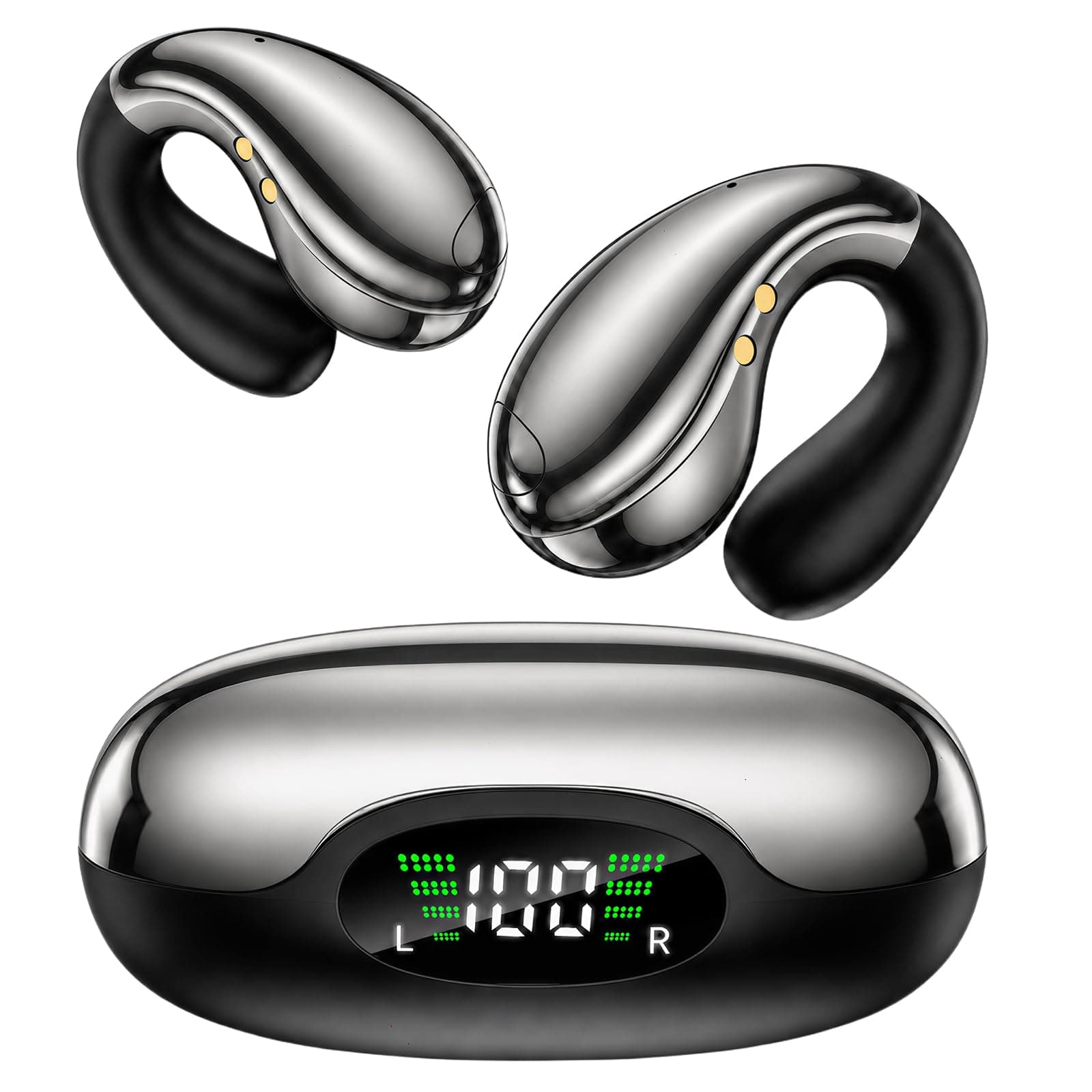 Boytond Ultra Open Ear Earbuds, Comfort Clip On Earbuds, Wireless Bone Conduction Headphones with Bluetooth 5.3, Fast Charging Fast Charging for Running, Sports, and Travel, Glaze Black