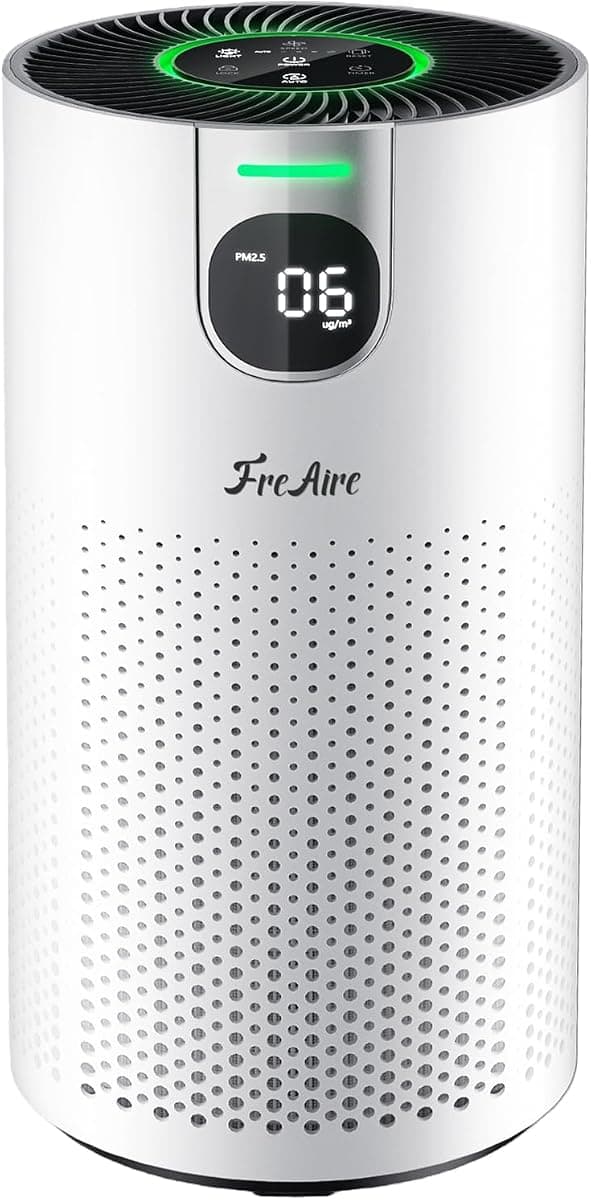 FreAire HEPA Air Purifier for Home Large Rooms up to 1800Ft², VisionAir 20dB Sleep Mode for Bedroom, with Real-Time AQI & PM2.5 Display, 360°Intake & Outlet Air Cleaner for Pets, HAP606, White