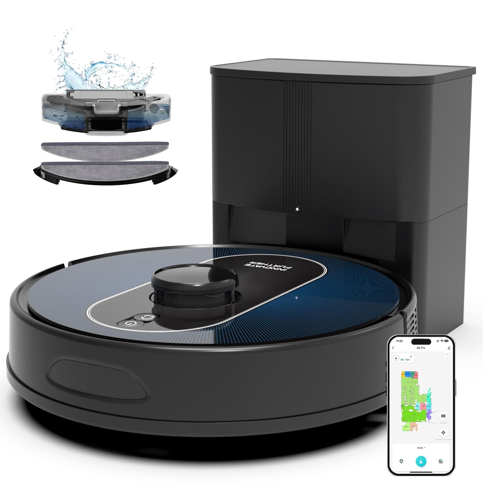 Bagotte Robot Vacuum and Mop Combo, 6000Pa Robotic Vacuum with Mapping, Self-Emptying Station for 90 Days Hands-Free, LiDAR Navigation, Wi-Fi/App/Alexa Voice Control, for Carpets & Hard Floors