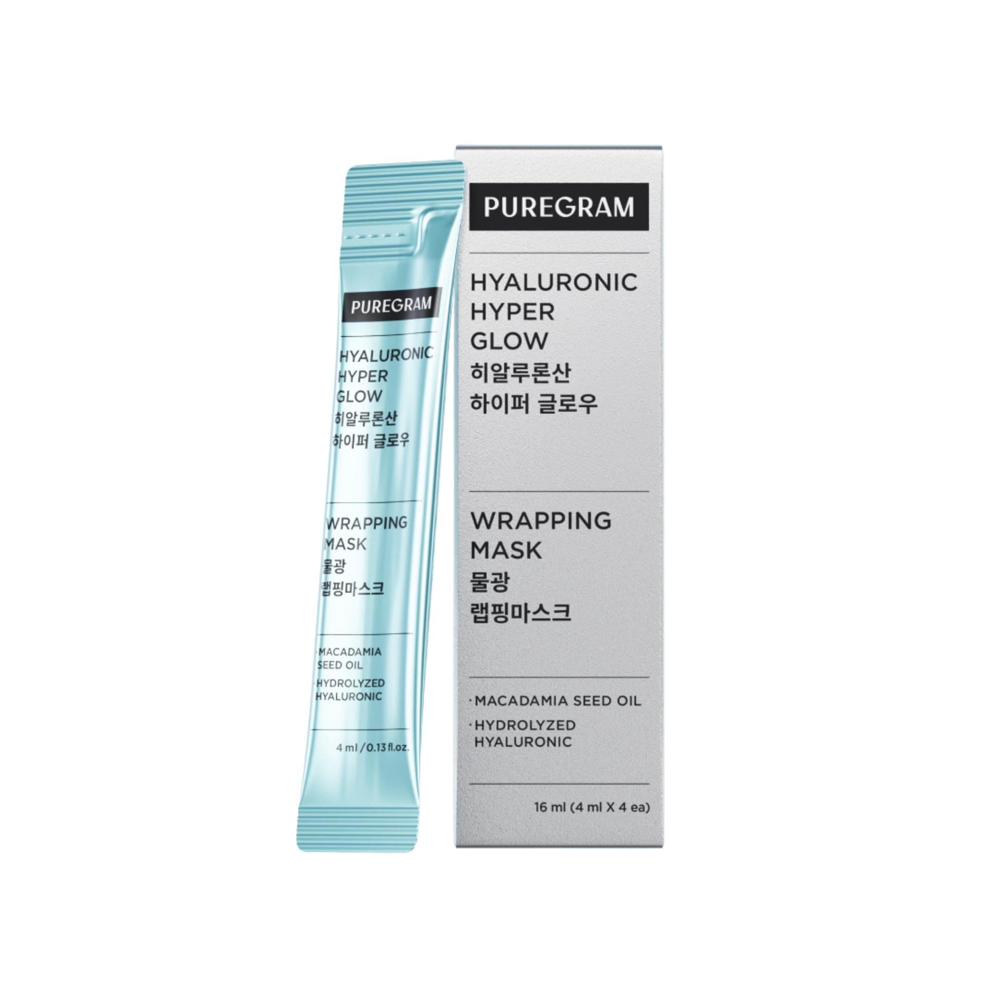 Hyaluronic Hyper Glow Wrapping Mask, 0.54fl oz (0.14ozx4) Deep Hydration Peel-Off Face Mask with Macadamia Seed Oil, Hydrolyzed Hyaluronic Acid & Vitamin Complex for Radiant,Korean Skincare