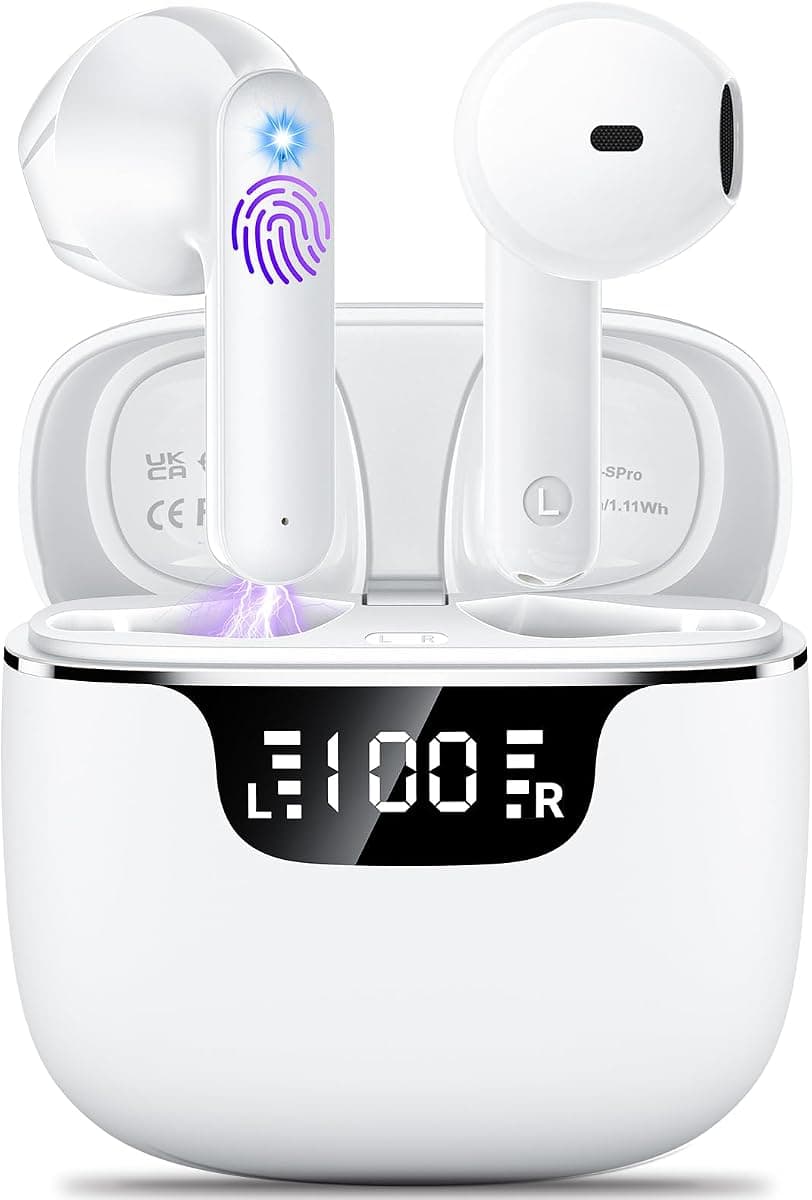 Wireless Earbuds, Bluetooth 5.4 Headphones with 42H Ultralight Ear Buds,Bluetooth Earbuds with 4 ENC Noise Cancelling Mics, HiFi Deep Bass Dual LED Display USB-C, Waterproof Earphones for Android iOS