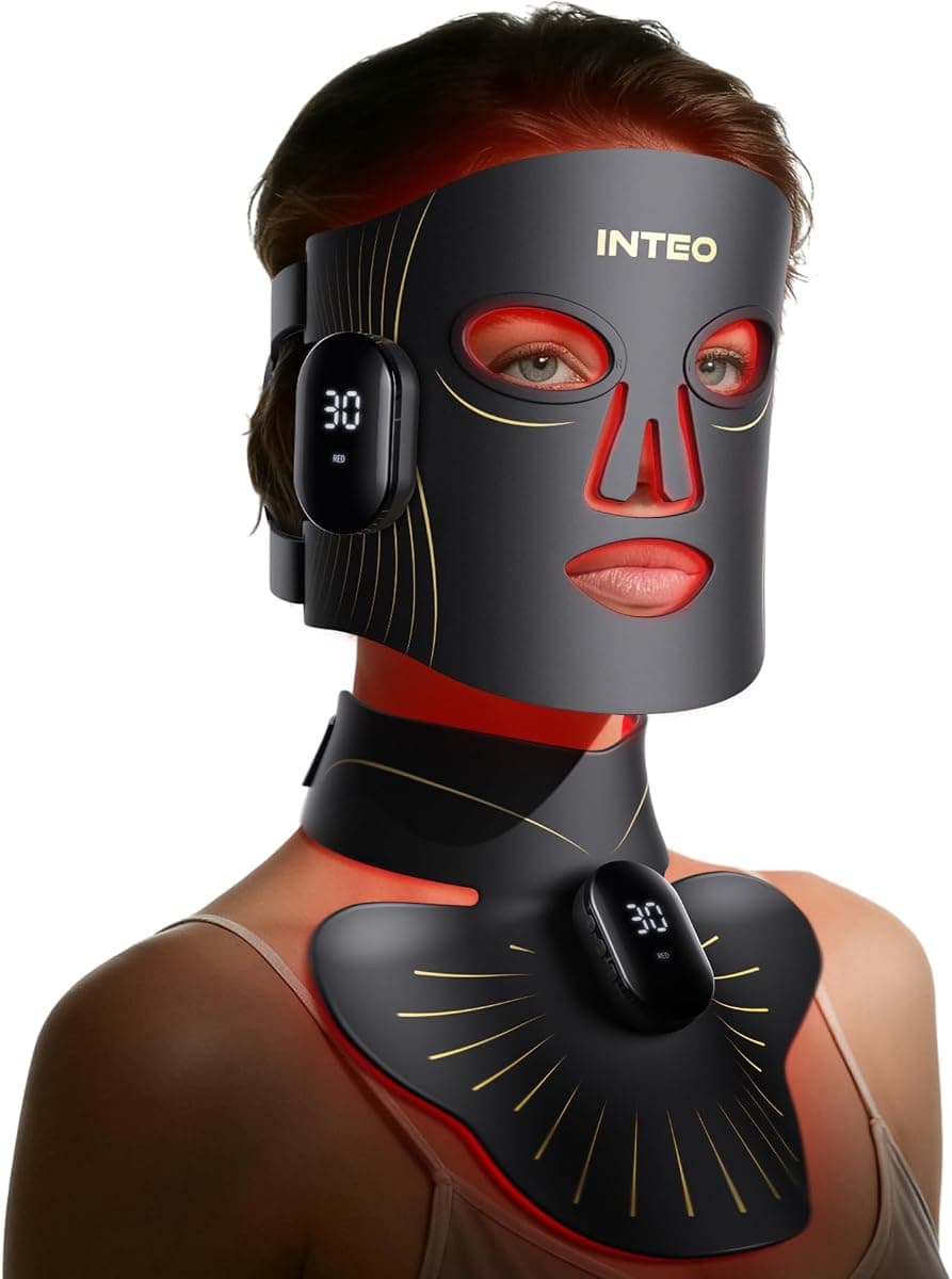 LED Light Mask for Face and Neck, 4 Light Modes Cordless Facial and Neck Skincare Mask, Red LED Beauty Device, Rechargeable Home Skincare Tool with 680 LEDs