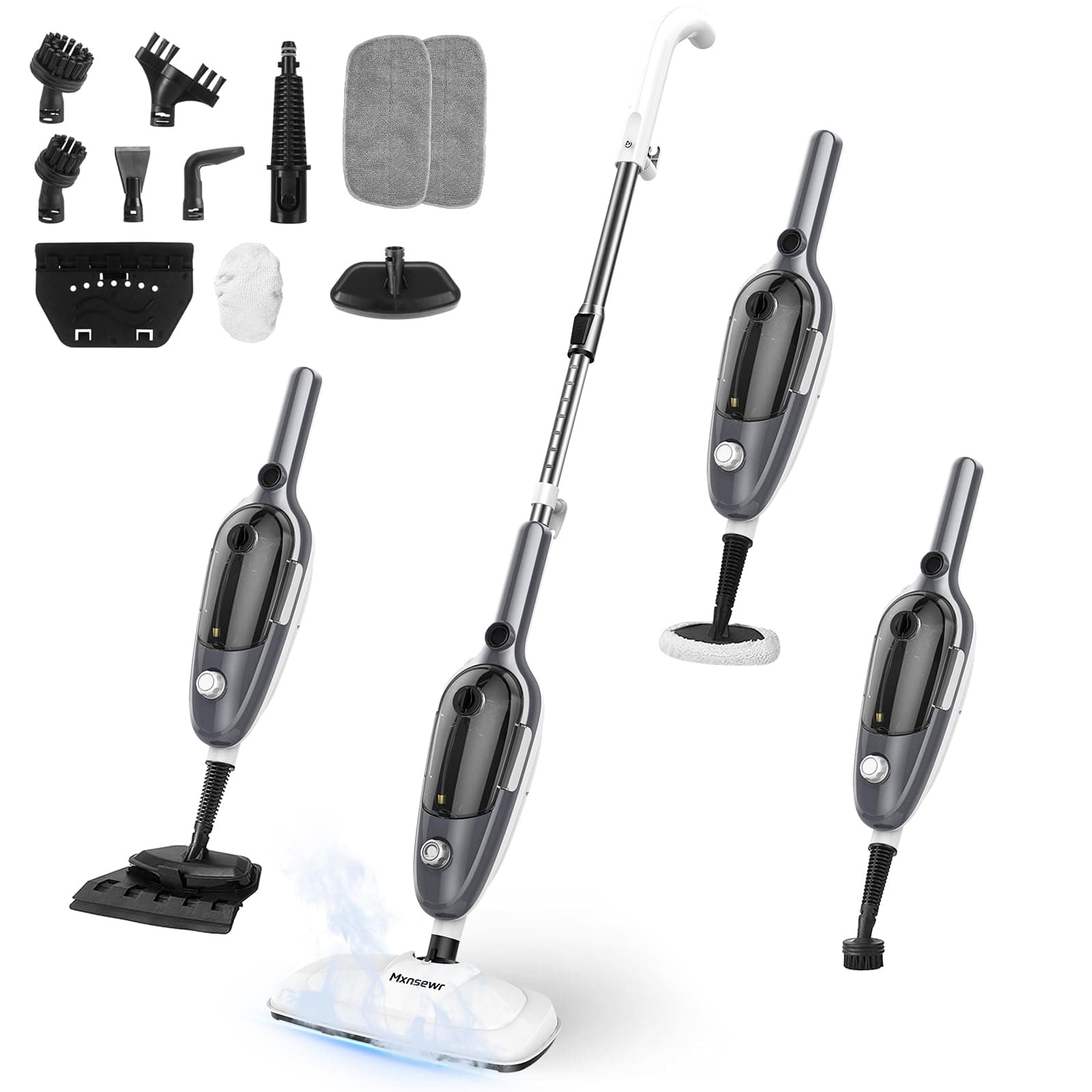 Steam Mop - All-in-one Powerful Handheld Steam Cleaner Detachable Floor Steamer with 11 Accessories, MultiPurpose Steamer for Hardwood Floors, Clothes,Windows,Tiles,Carpet, Whole Home Use(Grey)