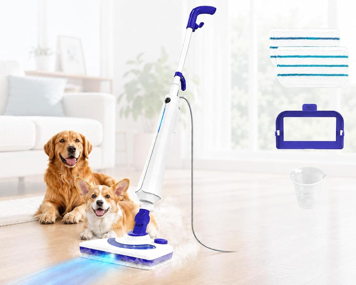 Steam Mops for Floor Cleaning, 1300W Floor Steamer with Detergent Chamber, 25S Heat Up, Lightweight Steamer for Cleaning with 2 Washable Pads, Safe for Tiles, Upholstery, Carpet, Hardwood