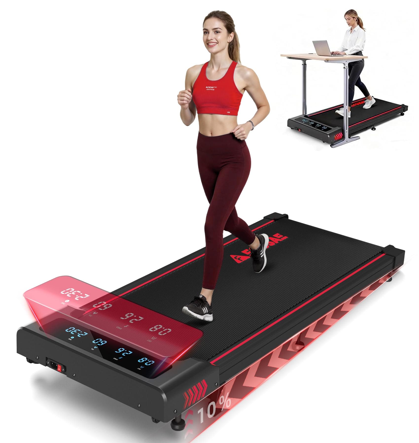 Walking Pad with 10% Incline Treadmills for Home, 4 in 1 6.2MPH Walking Pad Under Desk Treadmill with Full Screen LED Display, 2.75HP Brushless Drive, 12 HIIT Programs, 350 LBS Weight Capacity