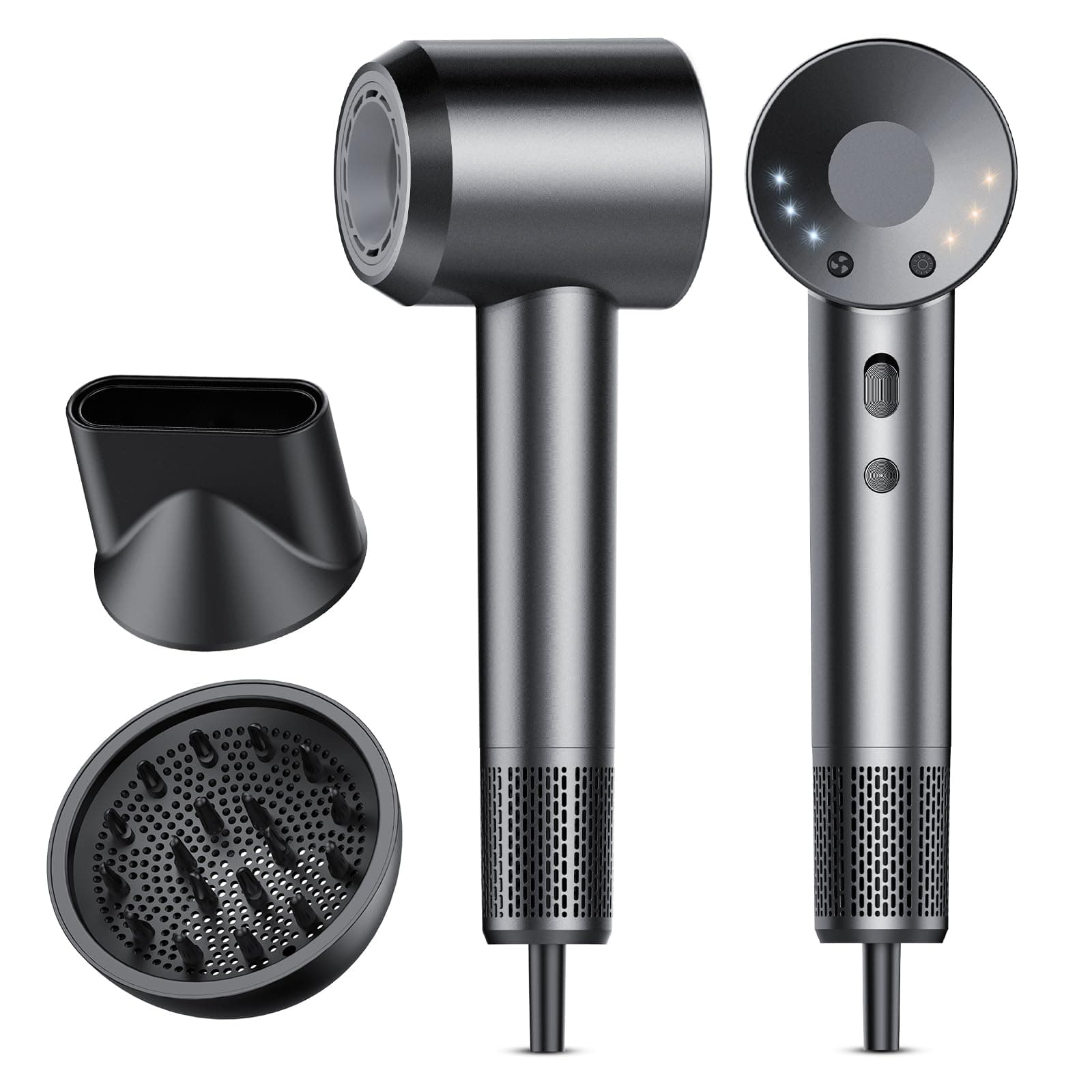 aowoka Hair Dryer, 160000 RPM Professional High Speed Ionic Blow Dryer 500 Million Negative Ions & Heat-Control & Low Noise Hairdryer for Faster Drying, Frizz Reduce, Travel with Diffuser(Grey)