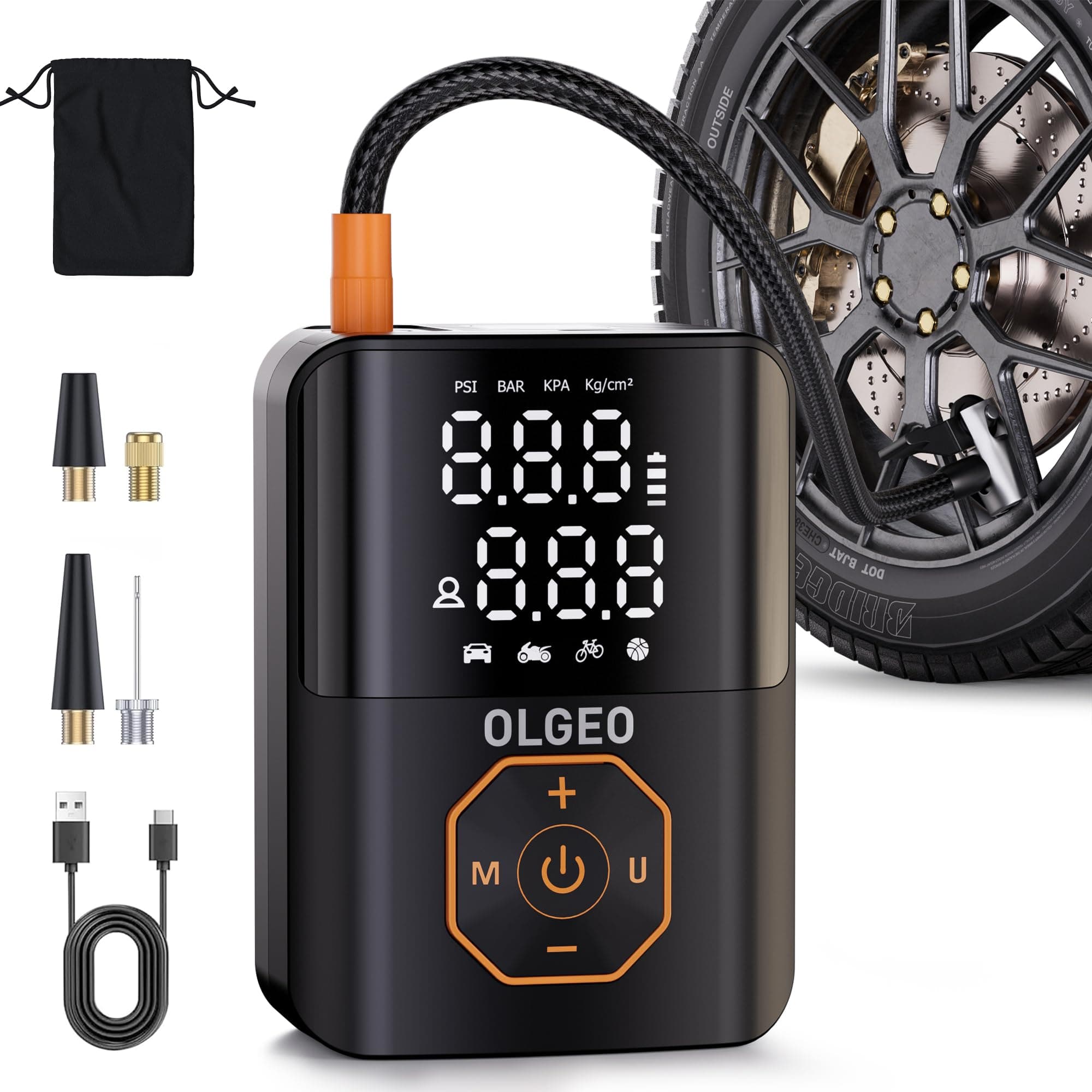 Tire Inflator Portable Air Compressor, 160PSI Air Pump for Car, Air Compressor with Digital Pressure Gauge, LED Light and Auto Shut-Off, Tire Inflator Suitable for Car Motor Bike Ball