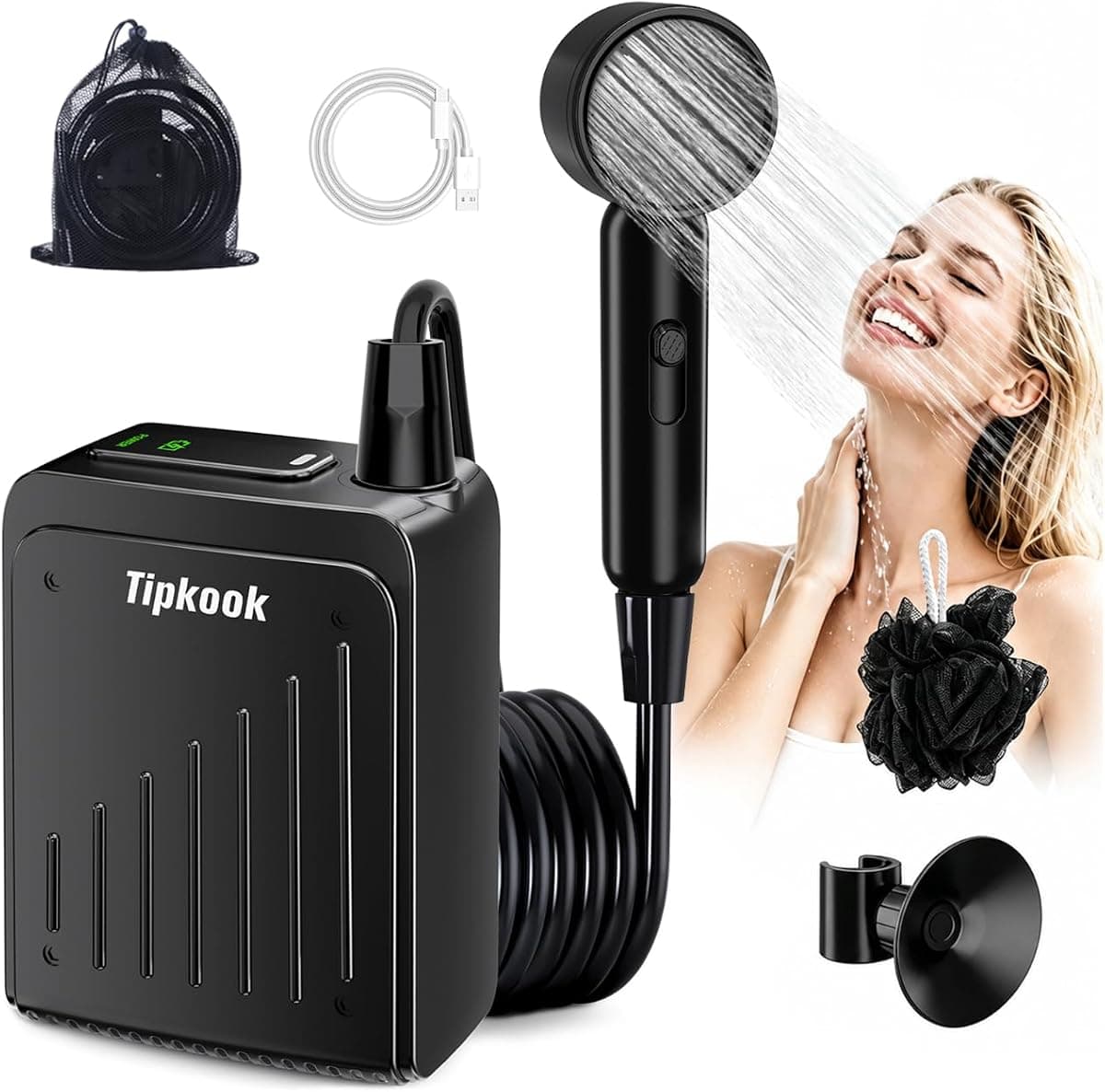 Portable Shower Pump for Camping: IPX8 Waterproof Camping Shower with 3 Adjustable Speeds, Rechargeable Battery Powered Outdoor Shower, PP Filter, Lightweight for Travel, Pet Cleaning, Hiking