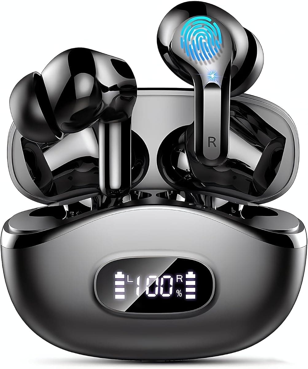 Wireless Earbuds, 48Hrs 2026 Bluetooth Headphones, Hi-Fi Stereo Deep Bass Ear Buds, ENC Noise Cancelling Mic, Clear Calls, IP-X7 Waterproof, USB Sport Earphones in Ear for Phones Laptop Pad, Black