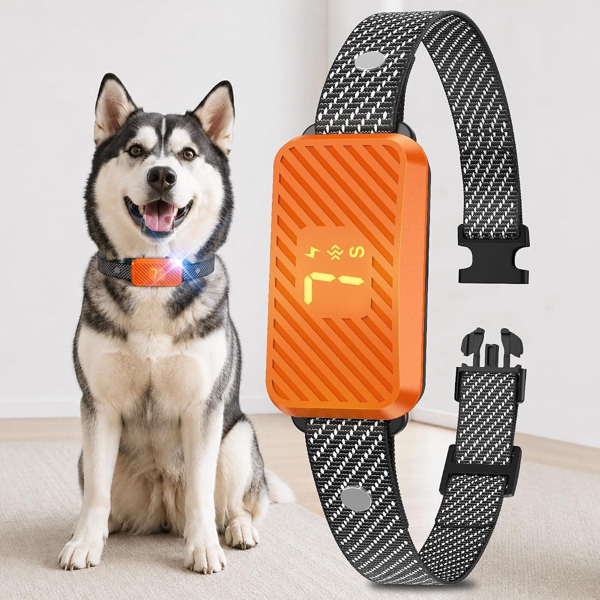 Dog Bark Collar for Large Medium Small Dogs, Effective No-Bark Collar, Smart Barking Collar, Rechargeable Bark Collar with 7 Sensitivity, 3 Modes, Waterproof, Neon Orange