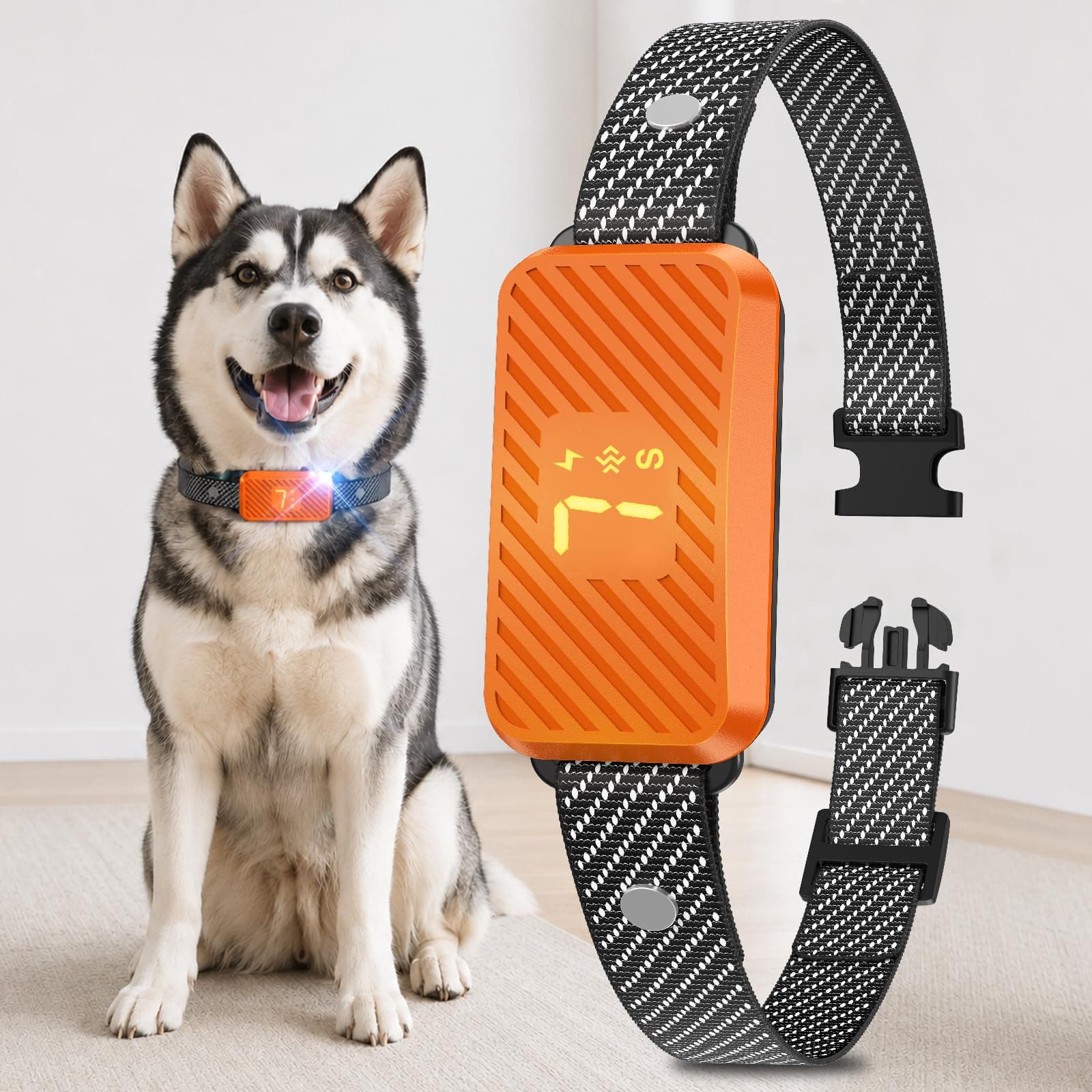 Dog Bark Collar for Large Medium Small Dogs, Effective No-Bark Collar, Smart Barking Collar, Rechargeable Bark Collar with 7 Sensitivity, 3 Modes, Waterproof, Neon Orange