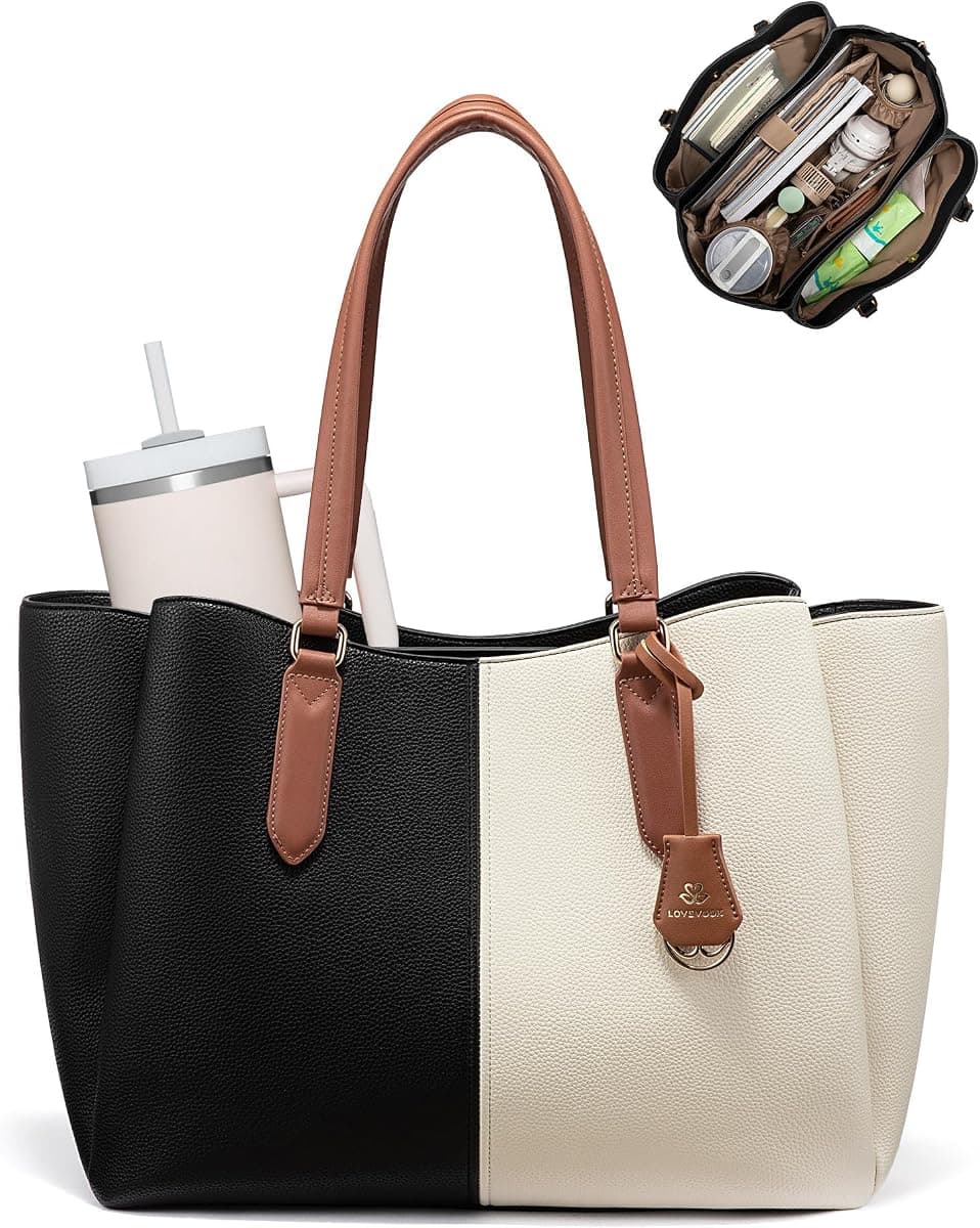 LOVEVOOK Laptop Tote Bag for Women 15.6 In Work Bags with Triple Compartments Large Faux Leather Computer Office Briefcase