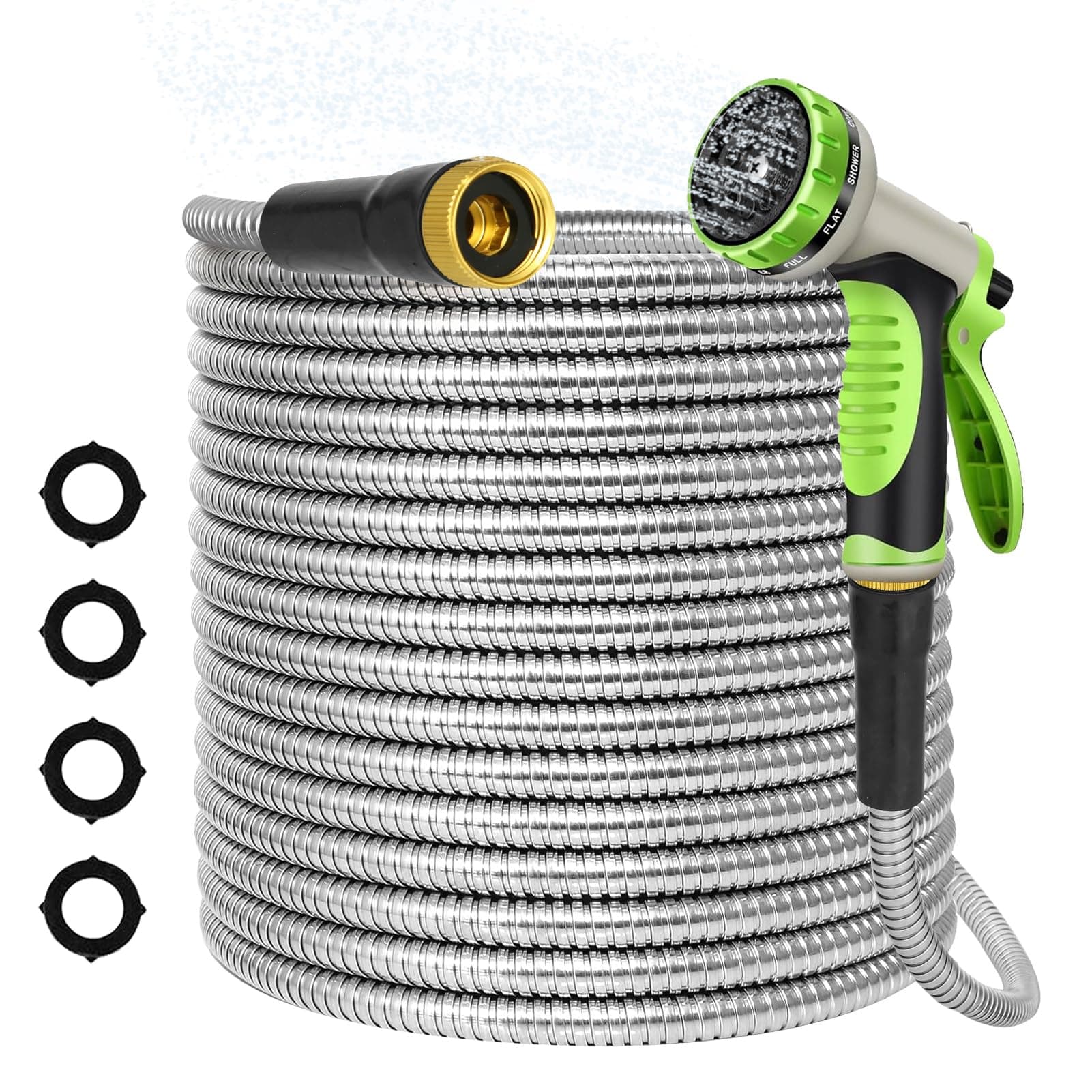 50ft Garden Hose, Heavy Duty Outdoor Water Hose with 10-Way Spray Nozzle, Leak-Proof Brass Connectors, Flexible 50 Foot Hose for Yard & Outdoor,Car Wash
