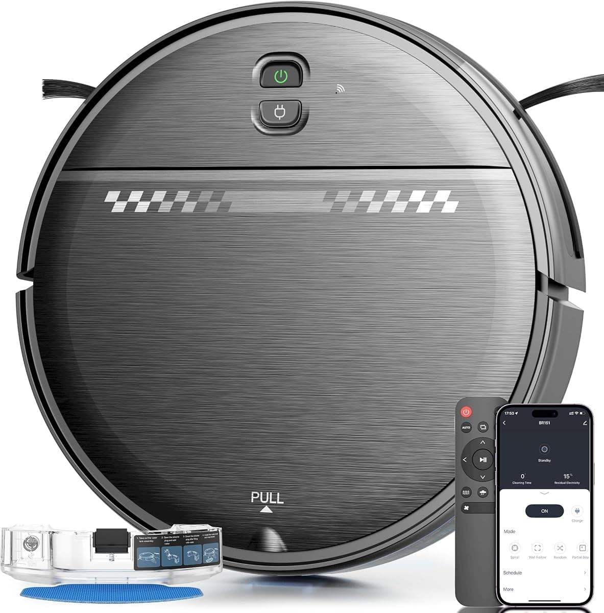 Robot Vacuum and Mop for Pet Hair, 2-in-1 Robot Vacuum Cleaner for Hard Floors&Carpets with 2.87'' Slim Design, Wi-Fi/App/Voice Control, 3D Obstacle Avoidance & Self-Charging