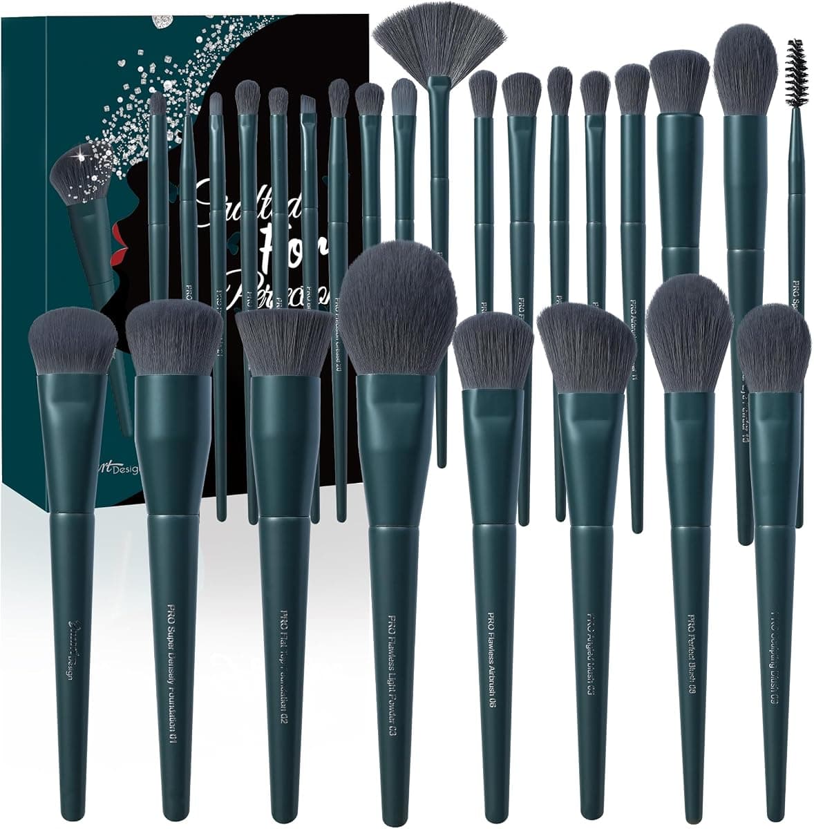 Bueart Design 26Pcs Christmas Professional Makeup Brushes Set with Elegant Box,Premium Ultra Soft Synthetic Brush for Foundation Blush Powder Contour Concealer Bronzer Eyeshadow for Pro makeup