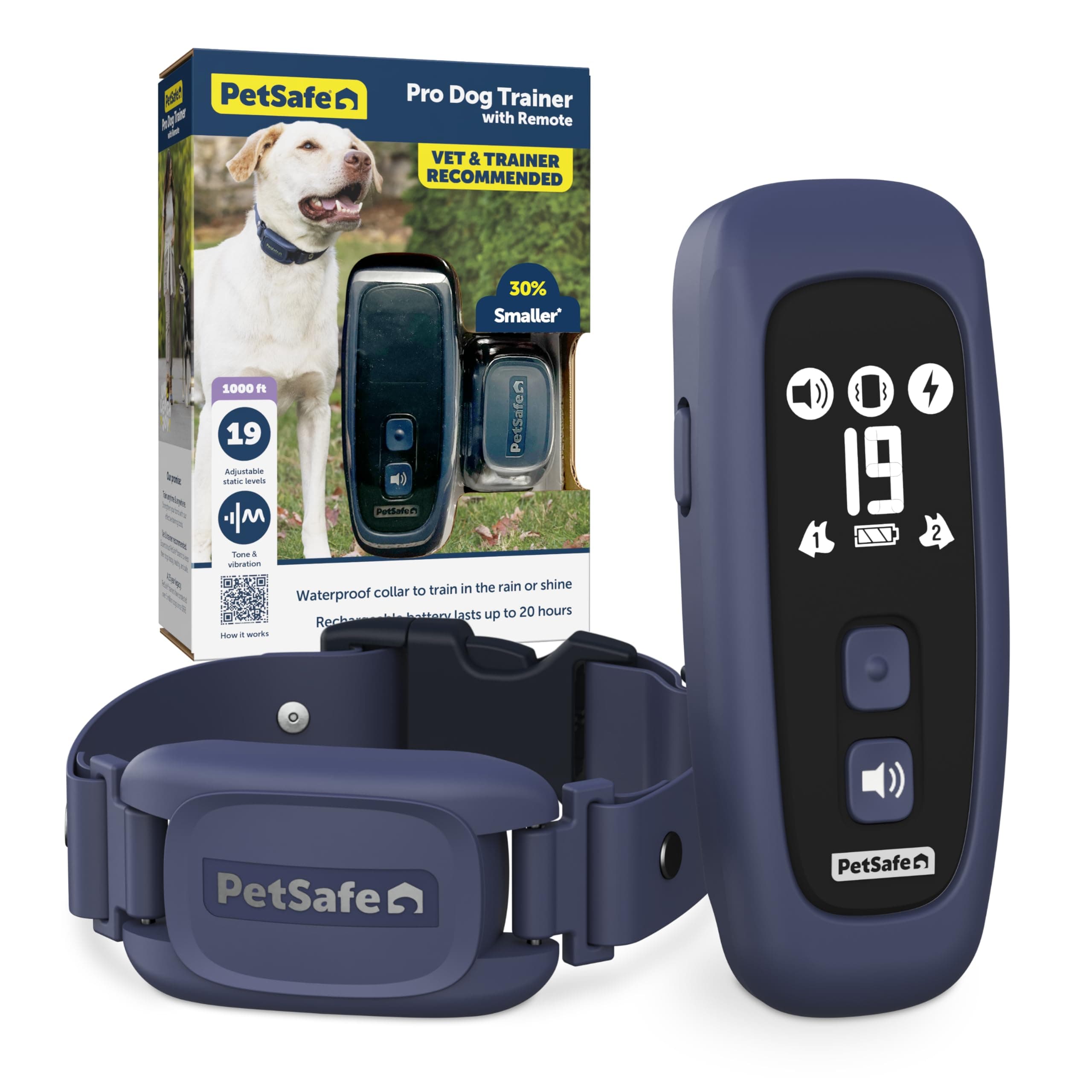 PetSafe Pro Dog Trainer with Remote Waterproof Training Collar 1000 ft Range Tone, Vibration and 19 Levels of Static - Add-A-Dog Compatible Sleek Remote Training Collar